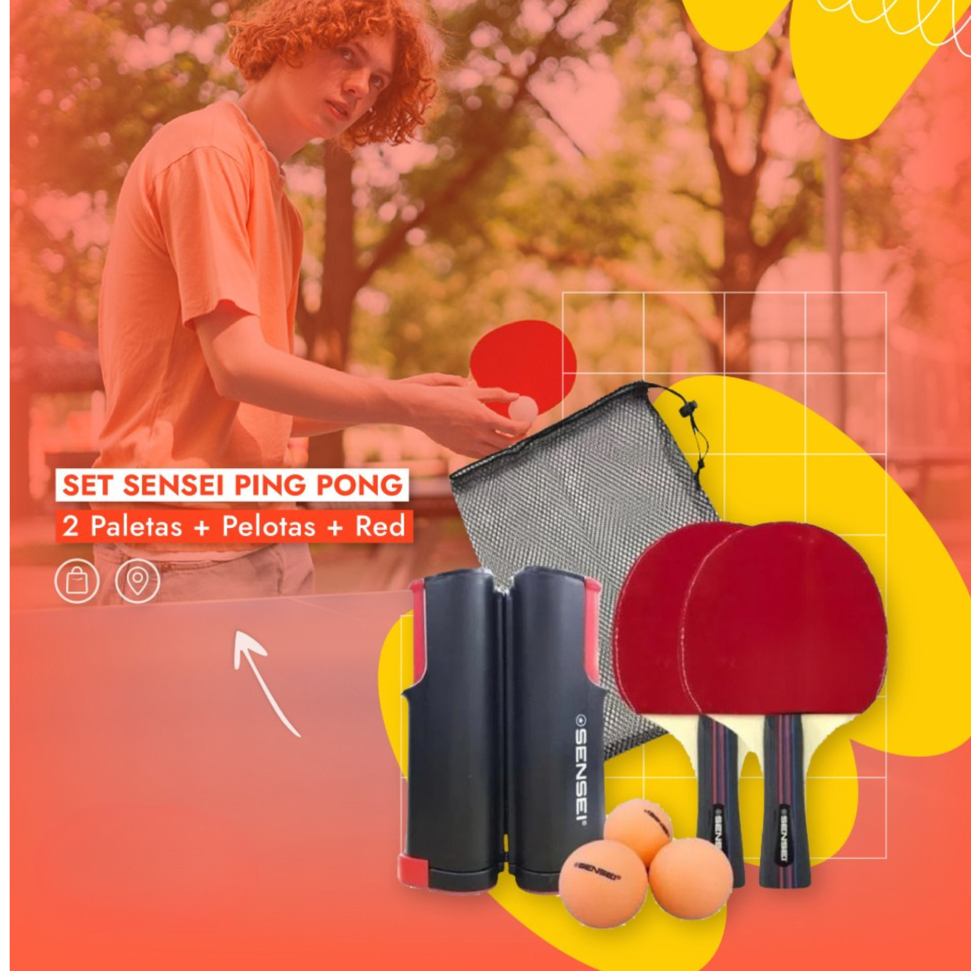 Set Ping Pong 2 Paletas+red Retráctil+3 Pelotas Sensei-7