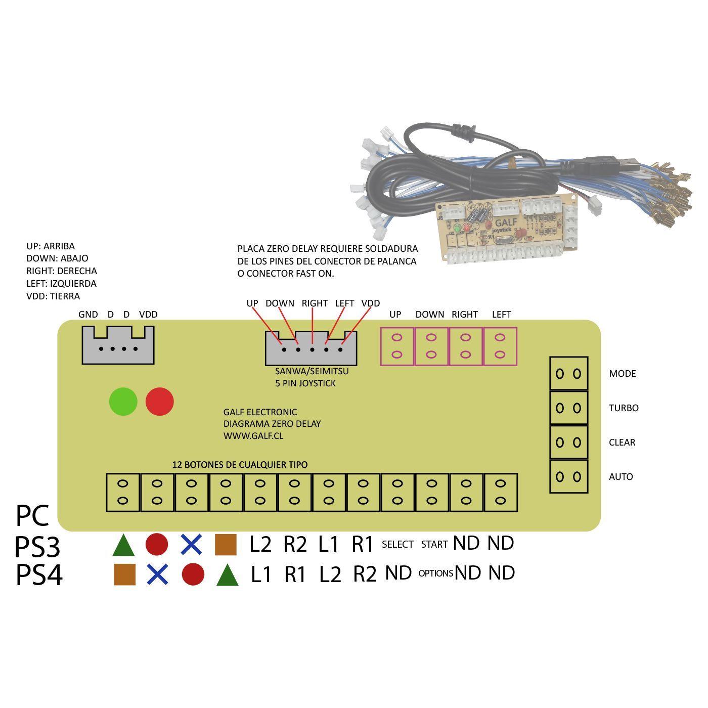 Kit arcade USB palanca Tipo calle botón Azul y rojo-3