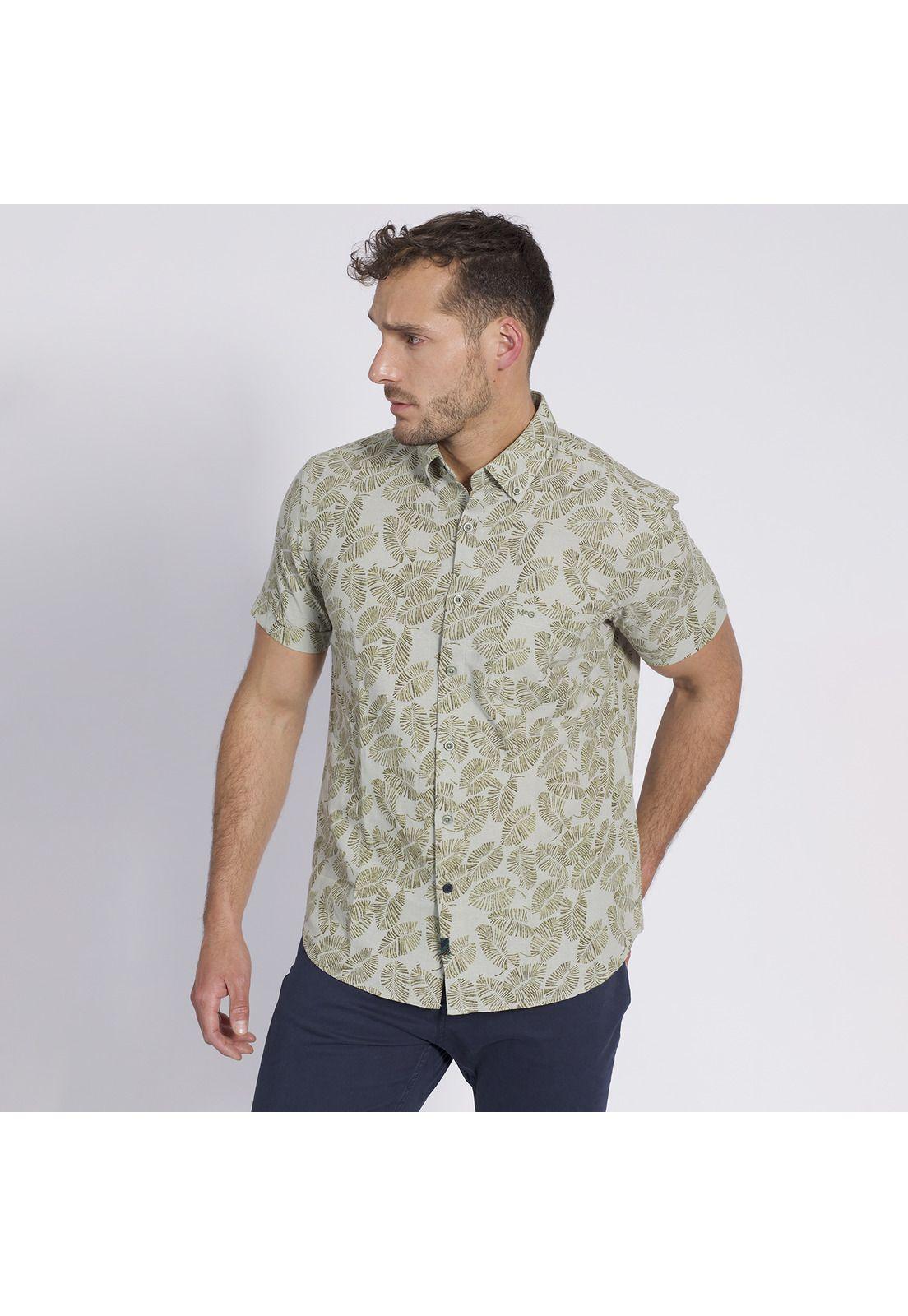 Camisa Manga Corta Estampada Regular Fit Lino Arena-1