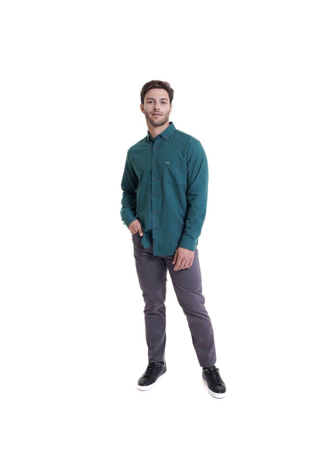 Camisa Algodón Comfort Fit Verde Petróleo-2