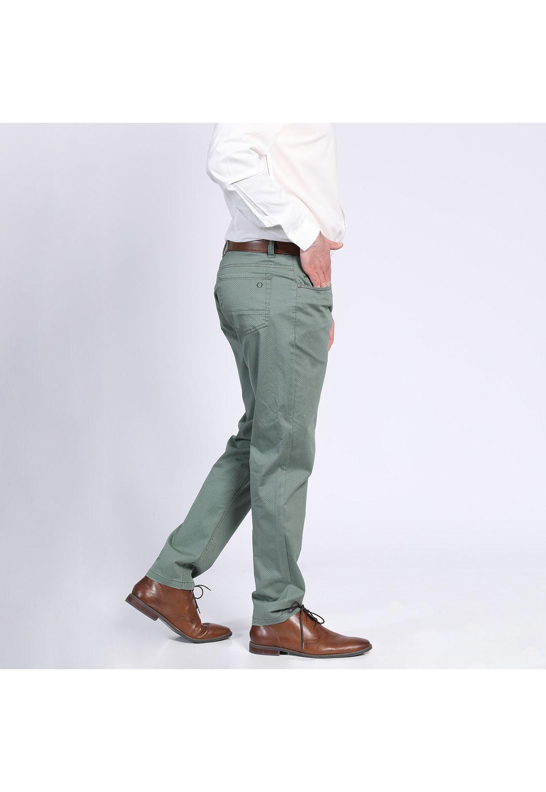 Pantalón Gabardina Microprint 5 Bolsillos Verde-1