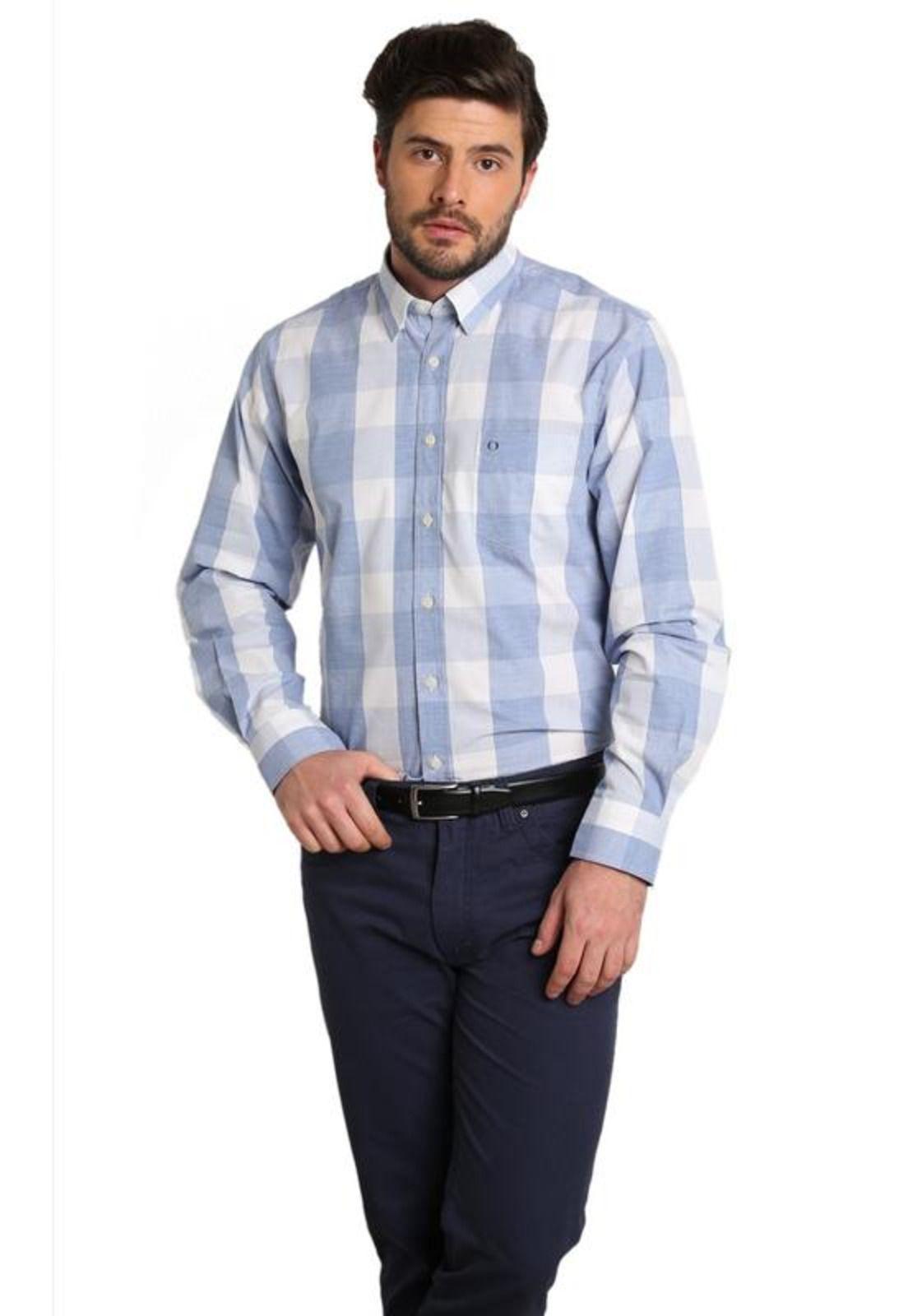 Camisa Diseño Algodón Slim Fit Celeste Medio-0