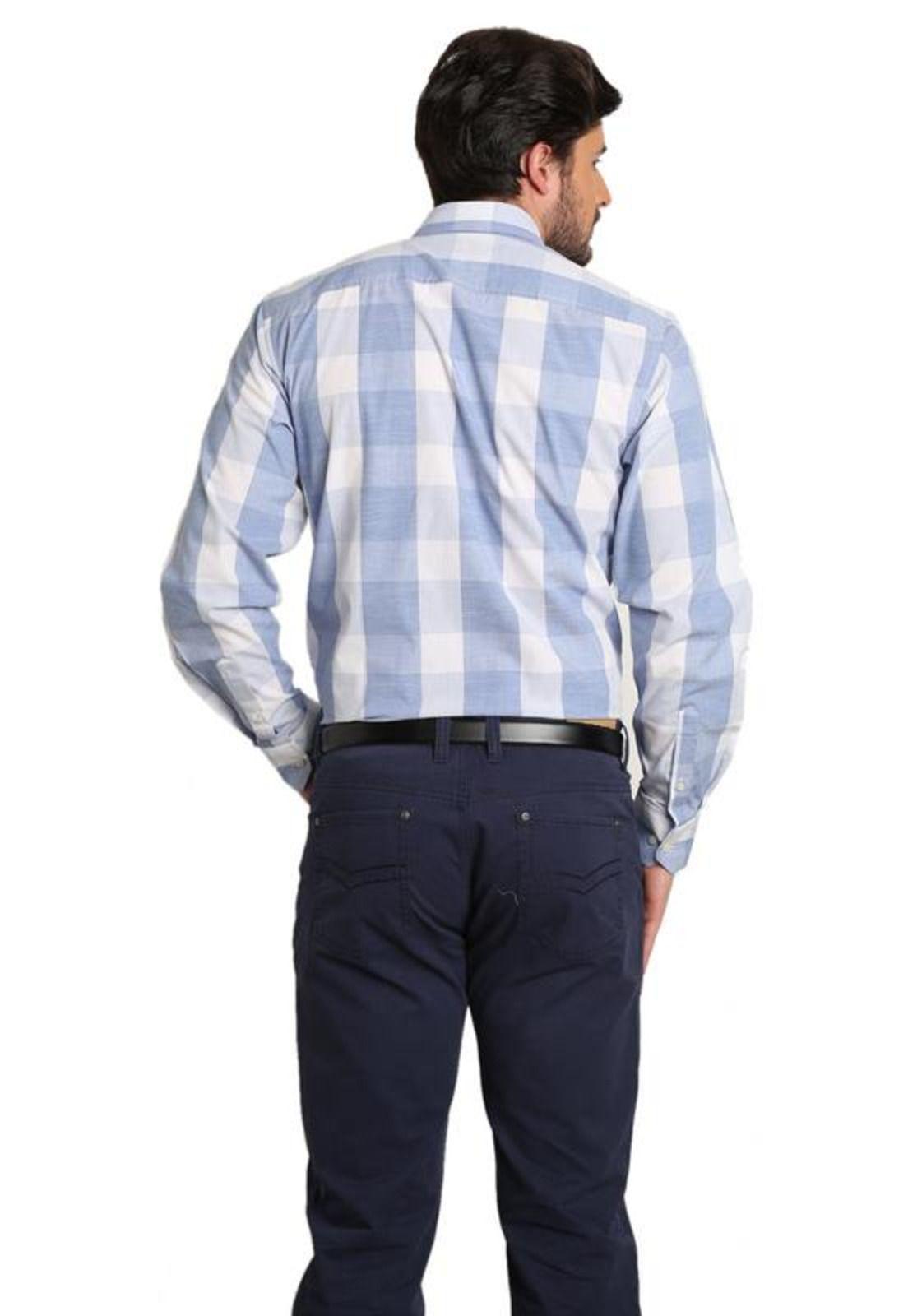 Camisa Diseño Algodón Slim Fit Celeste Medio-2
