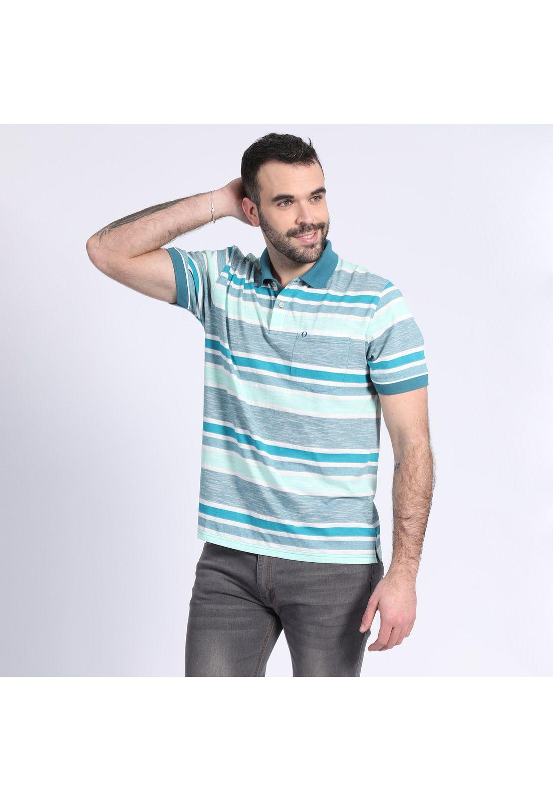 Polera Estampada A Rayas Celeste-0