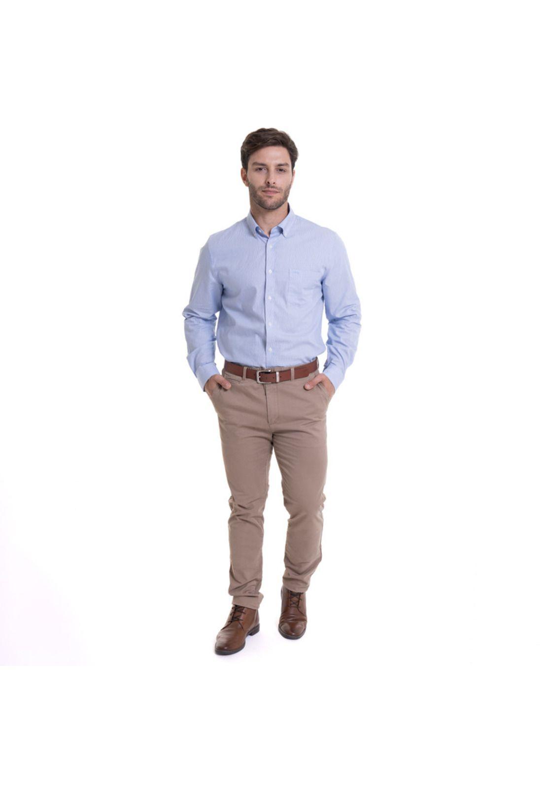 Pantalón Chino Spandex Beige Medio Gabardina Elasticado Hombre-2