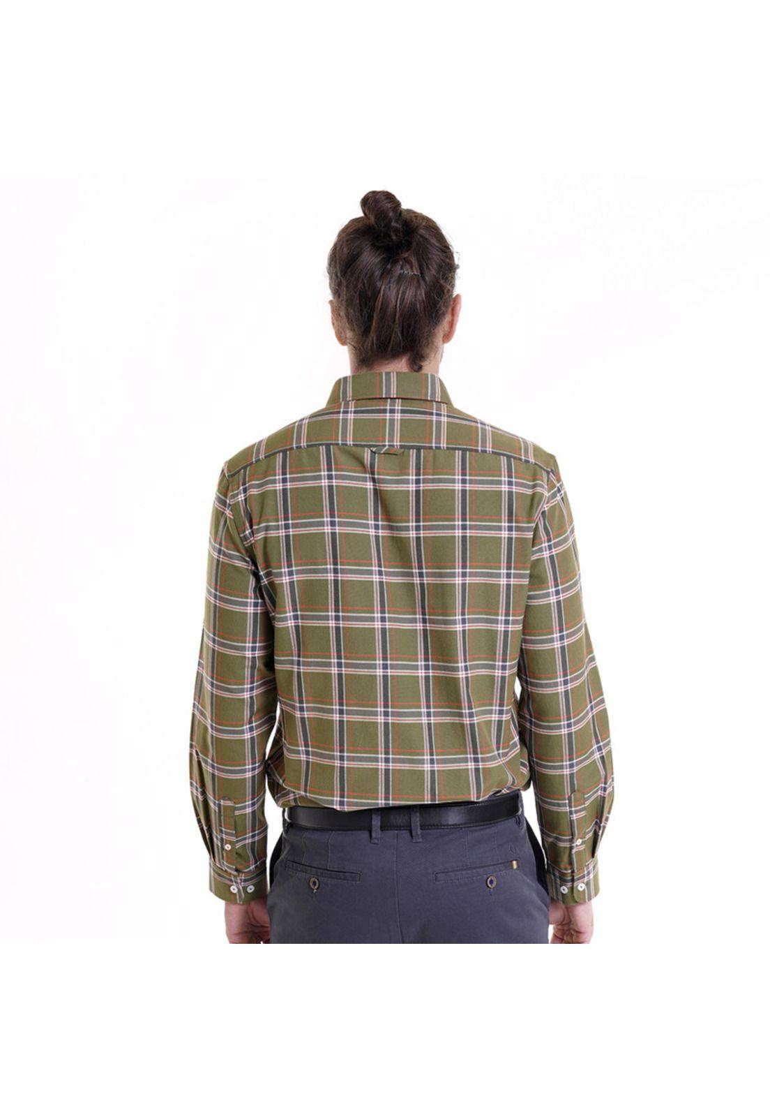 Camisa Oxford Hombre Fantasía Verde Musgo Manga Larga-1