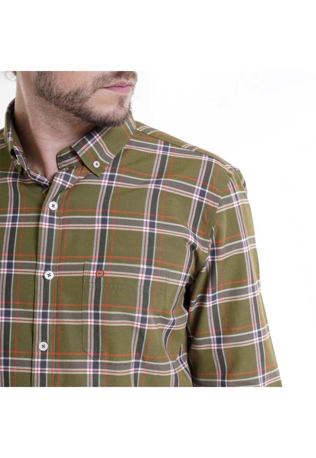 Camisa Oxford Hombre Fantasía Verde Musgo Manga Larga-3