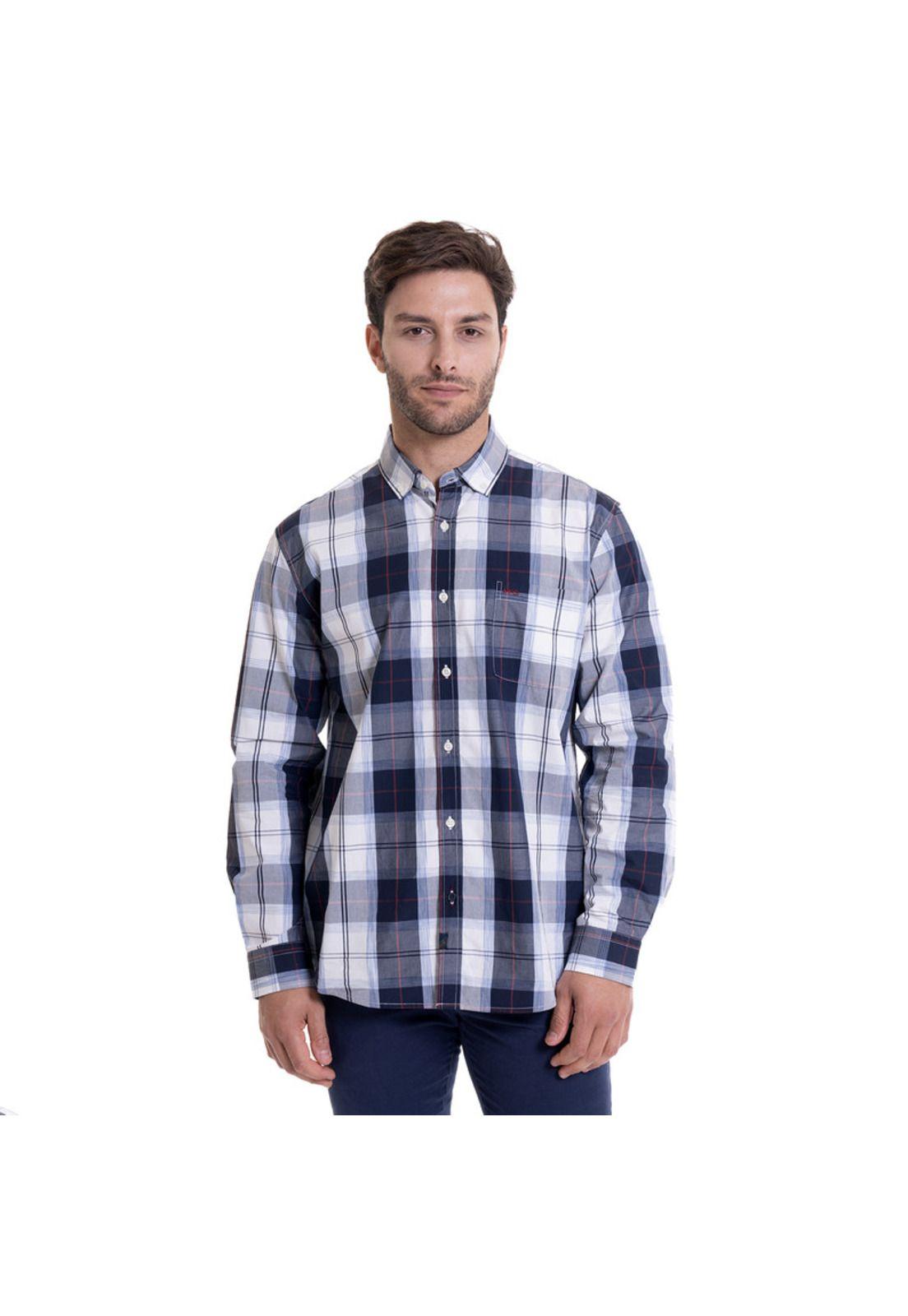 Camisa Escocesa Regular Fit Azul melange-0
