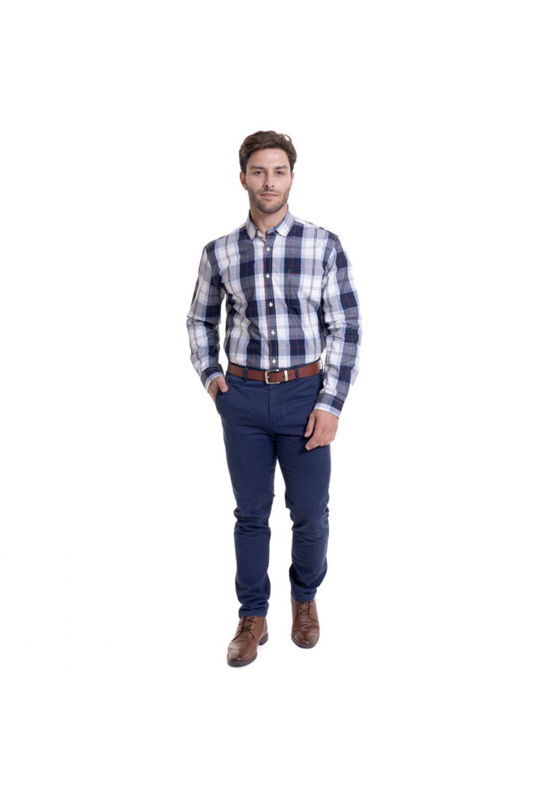 Camisa Escocesa Regular Fit Azul melange-2