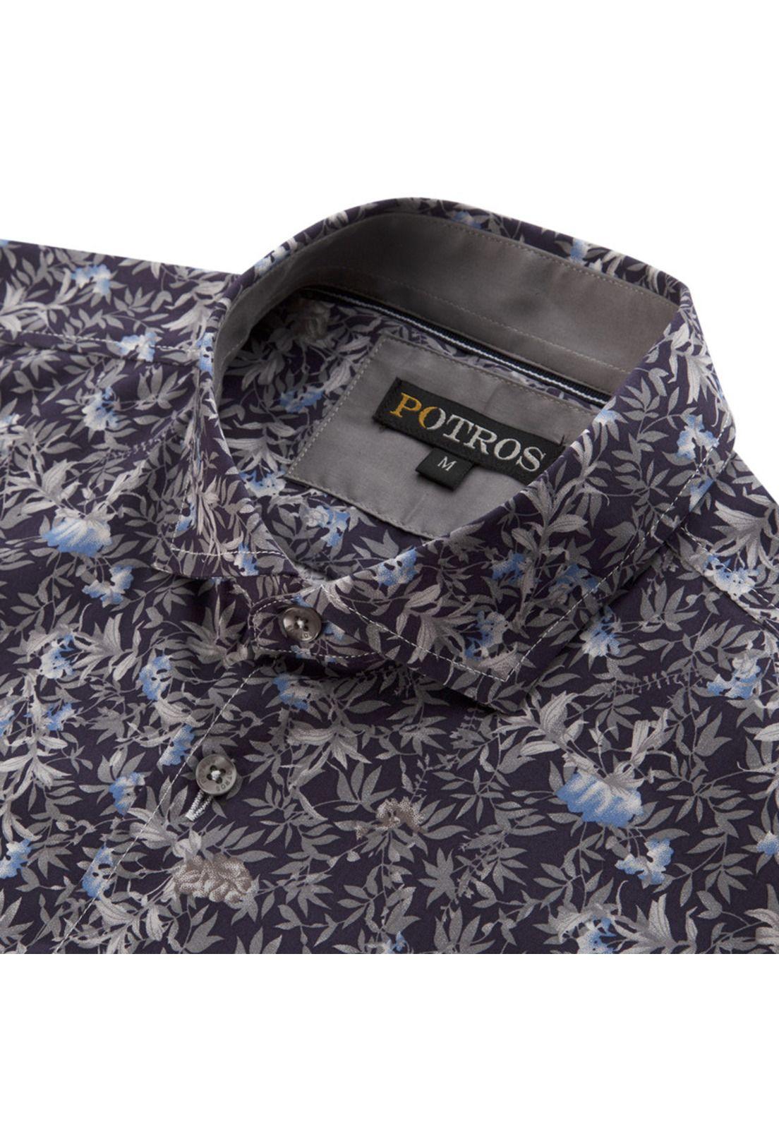 Camisa Estampada Spandex Cuello  Semi Italiano Ultra Slim-3