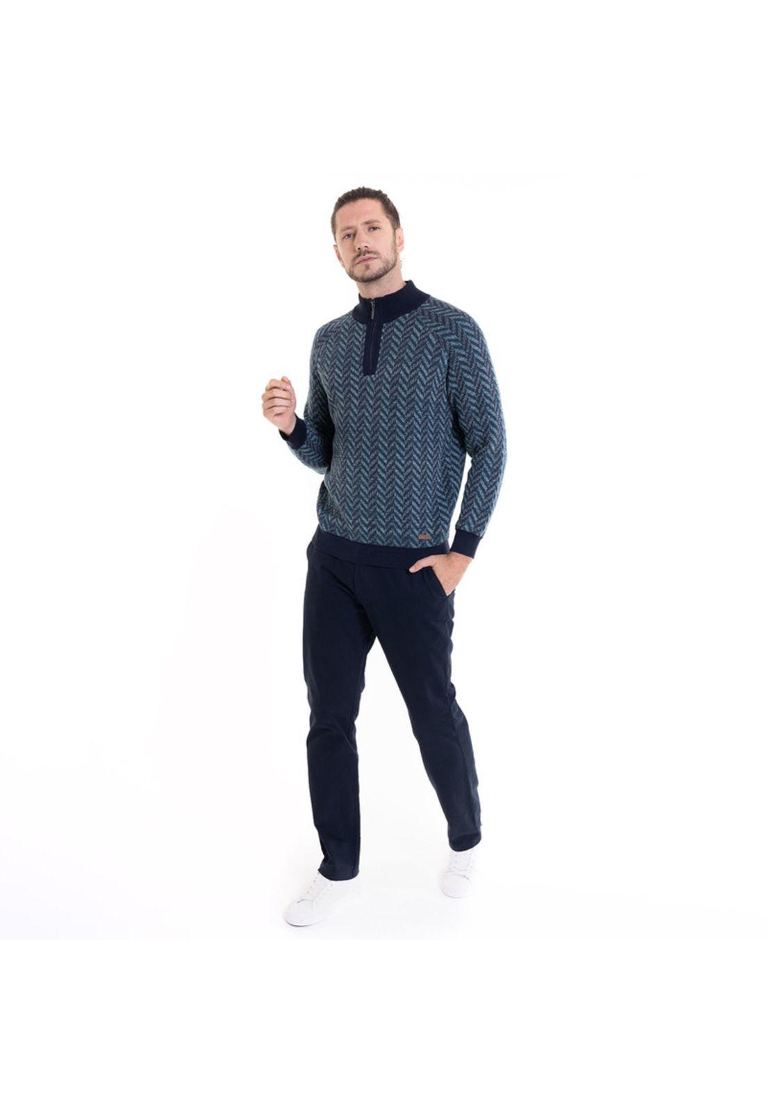 Sweater Half Zipper Contraste Azul Marino-2