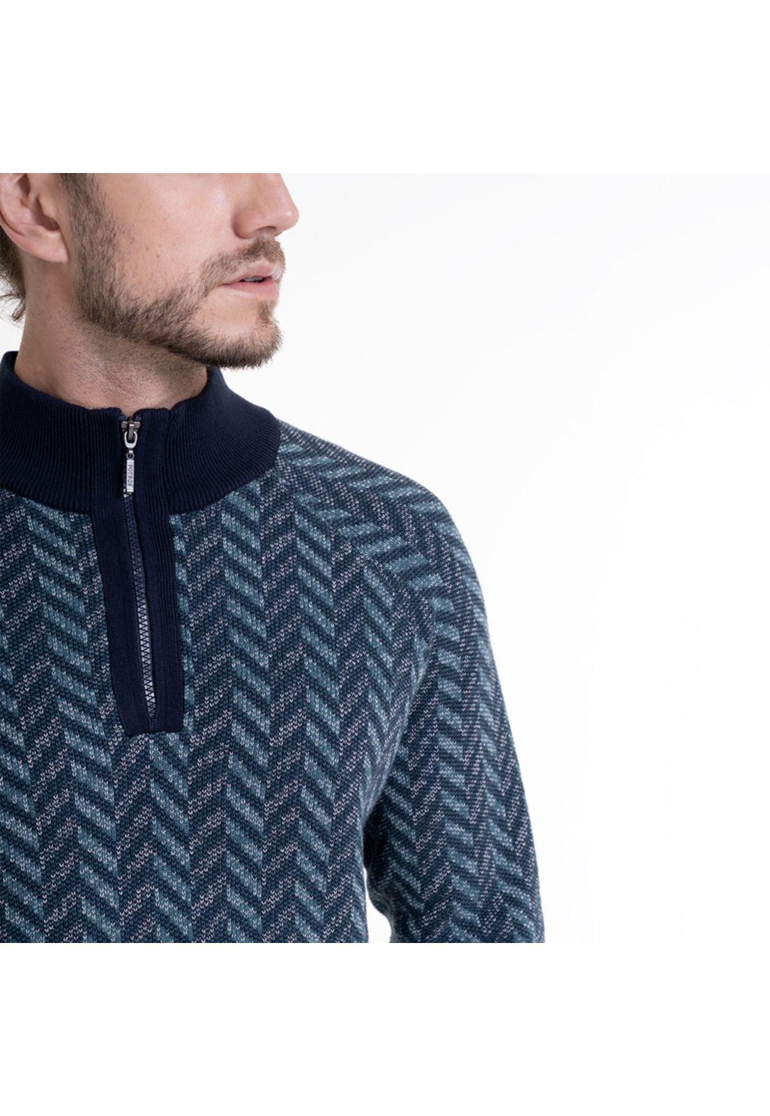 Sweater Half Zipper Contraste Azul Marino-3