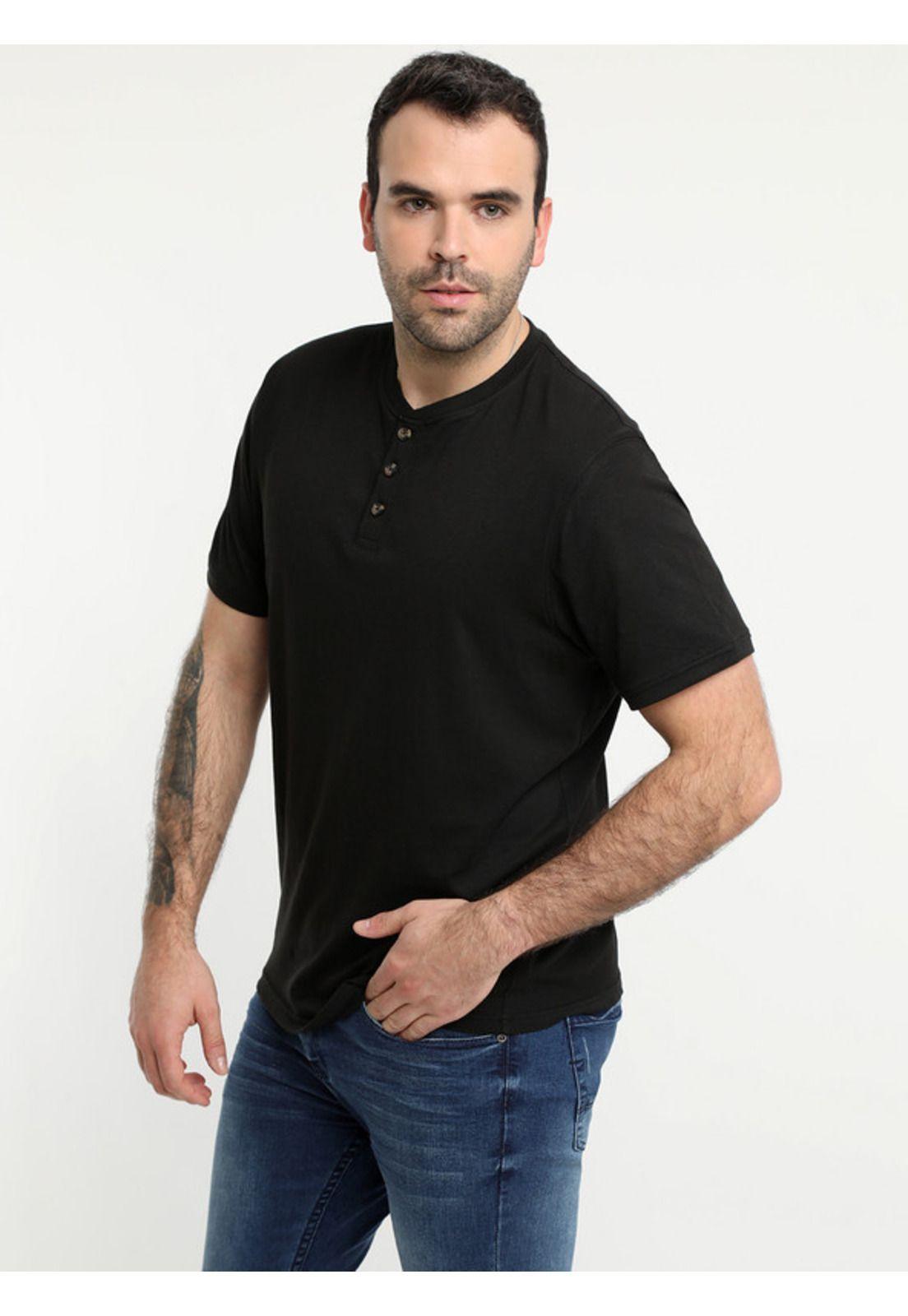 Polera Jersey Botones En Cuello Negro-0
