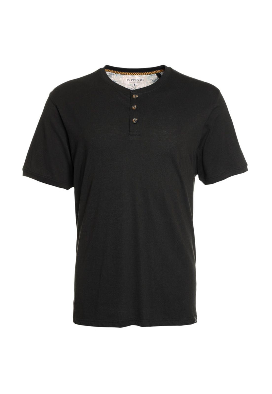 Polera Jersey Botones En Cuello Negro-3