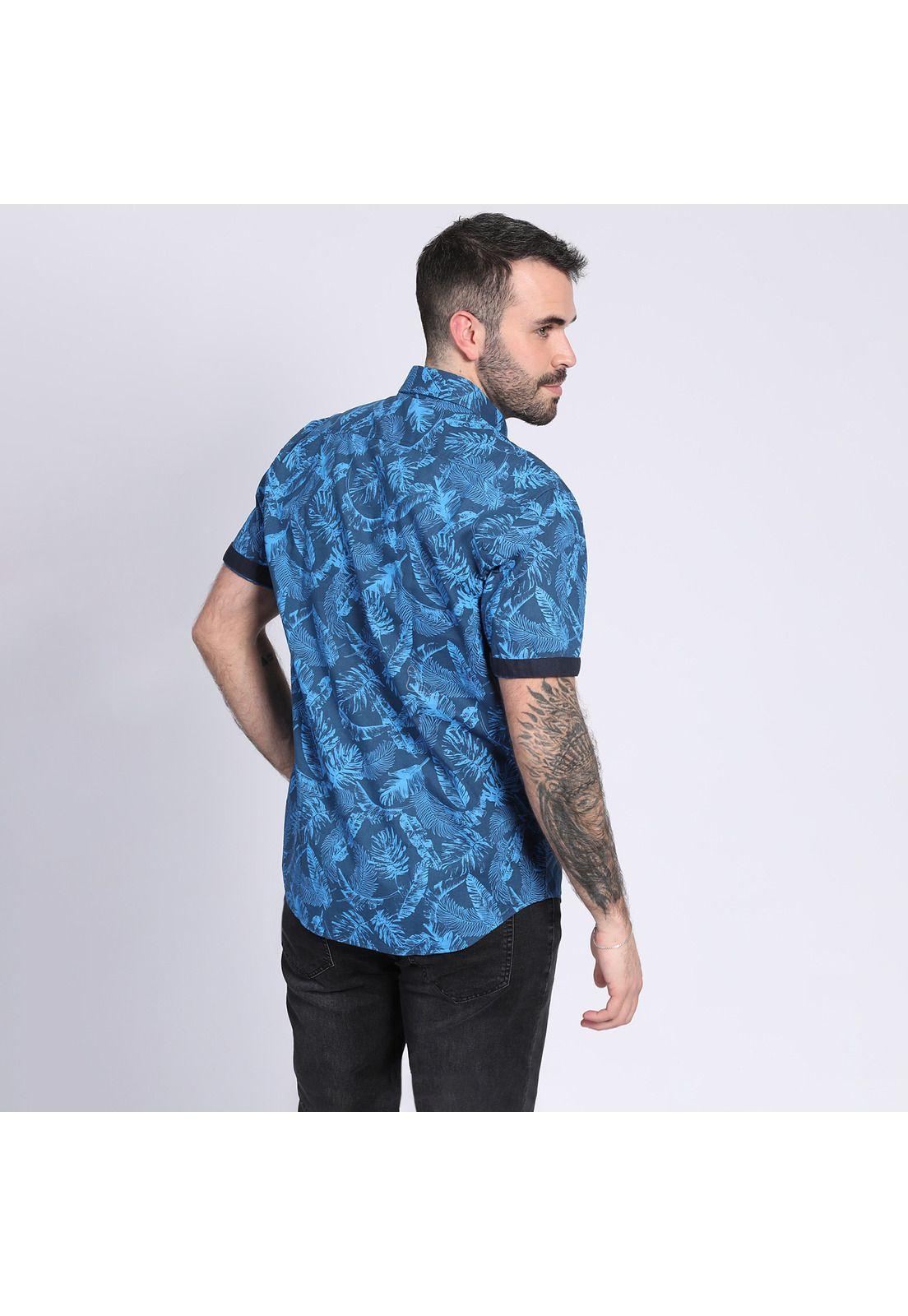 Camisa Lino Estampada  Azul marino-1