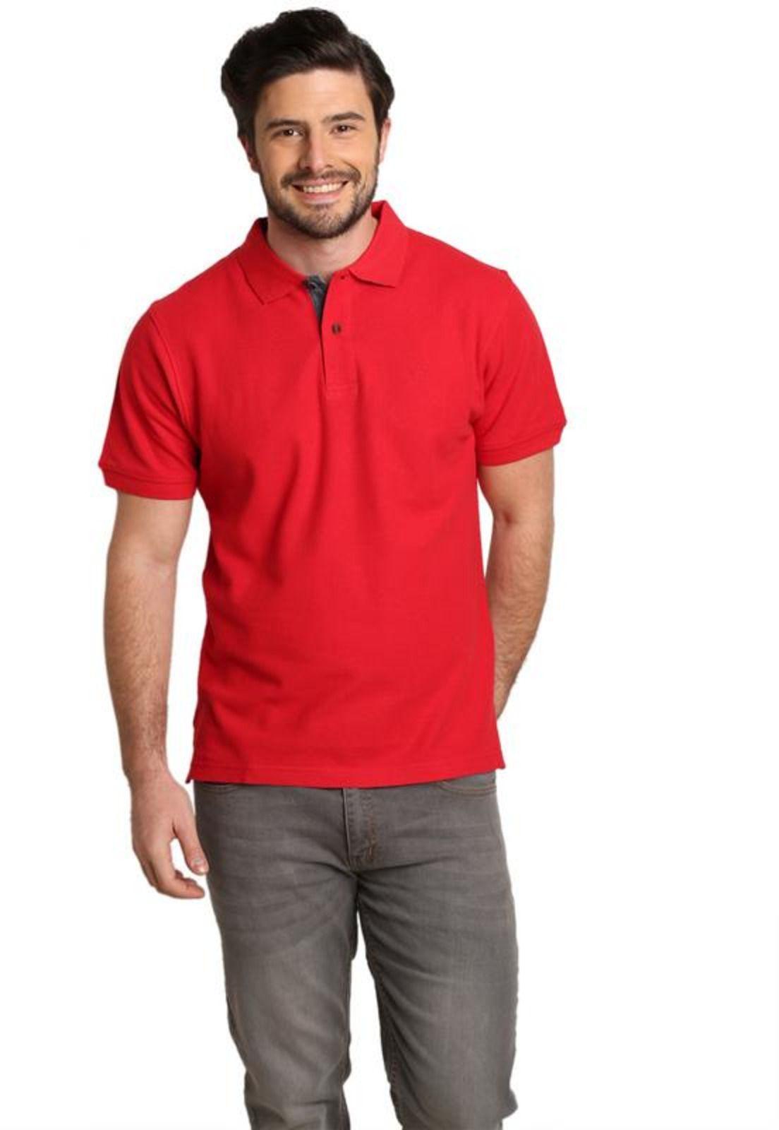 Polera Piqué Diseño En Cuello Rojo-0