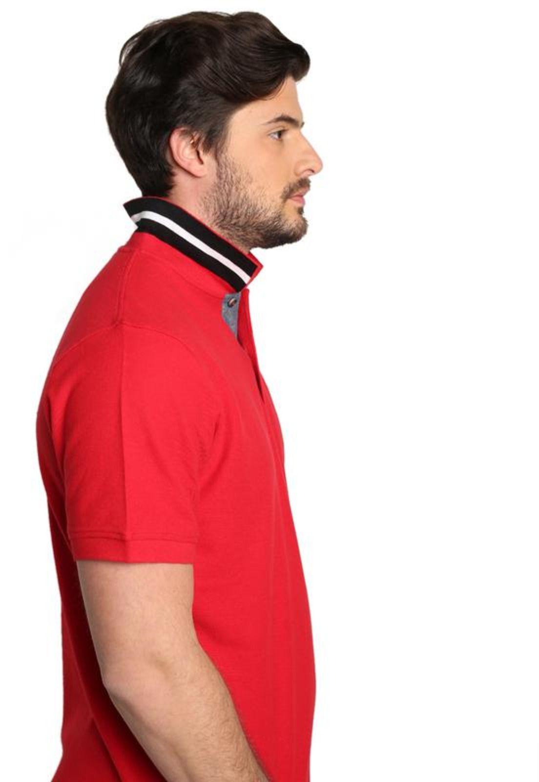 Polera Piqué Diseño En Cuello Rojo-2