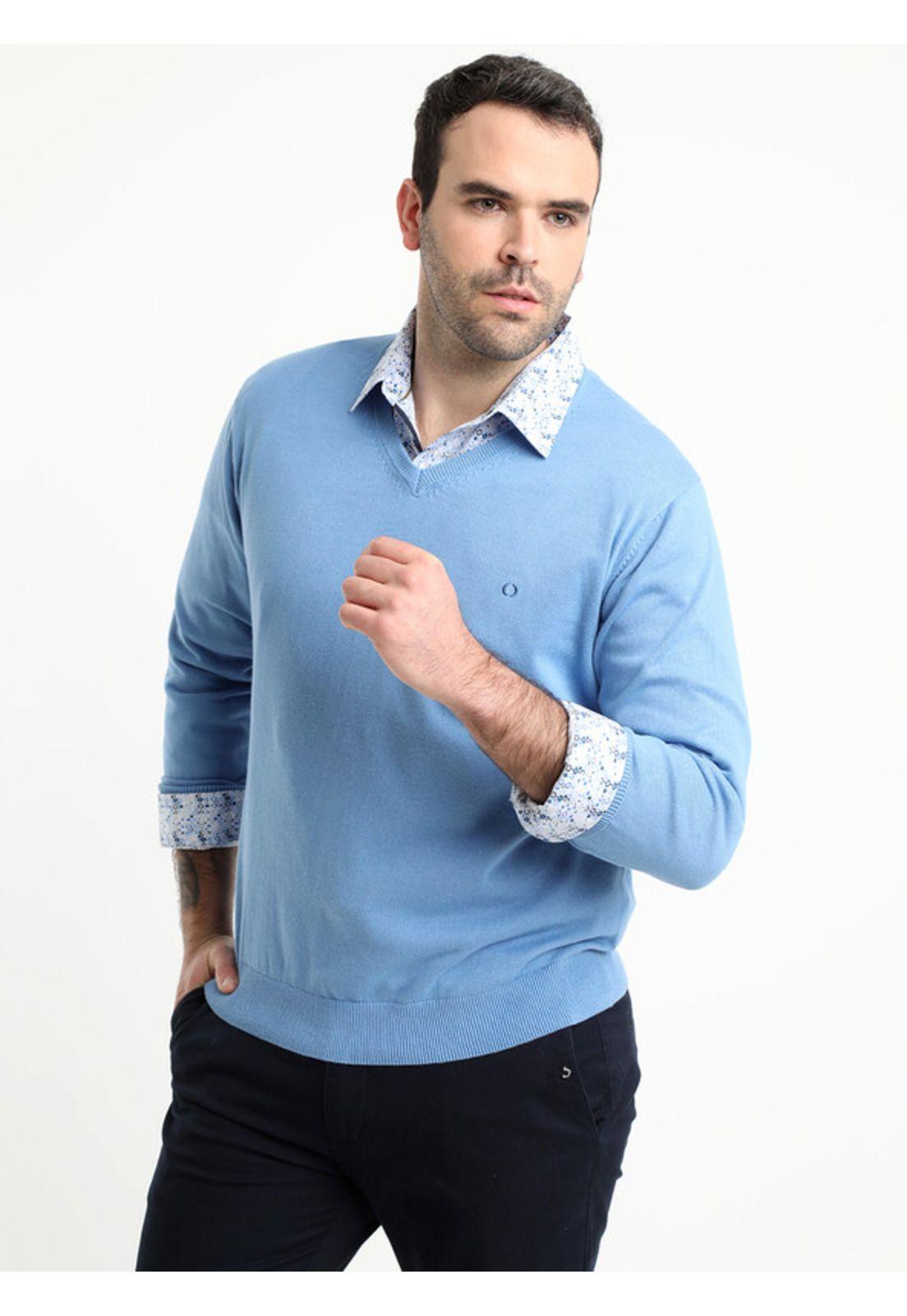 Sweater Cuello V Azul oscuro-0