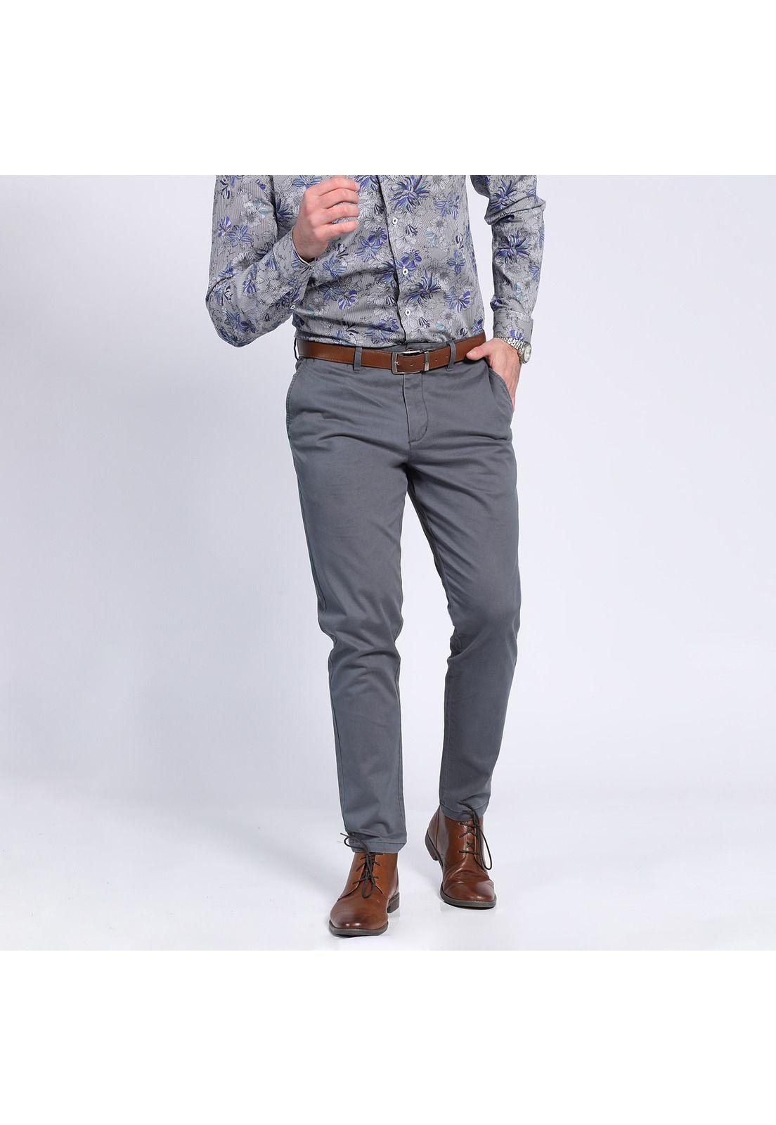 Pantalón Gabardina Spandex Frente Plano Gris-0