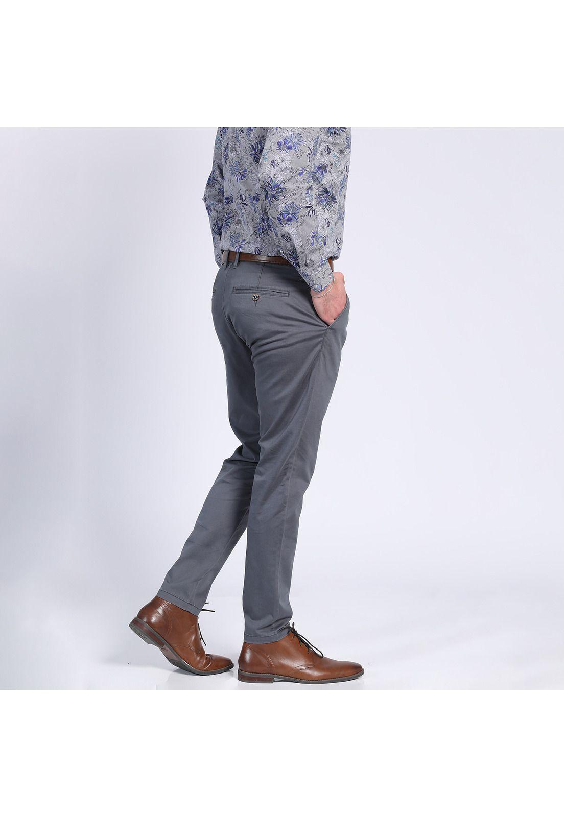 Pantalón Gabardina Spandex Frente Plano Gris-1