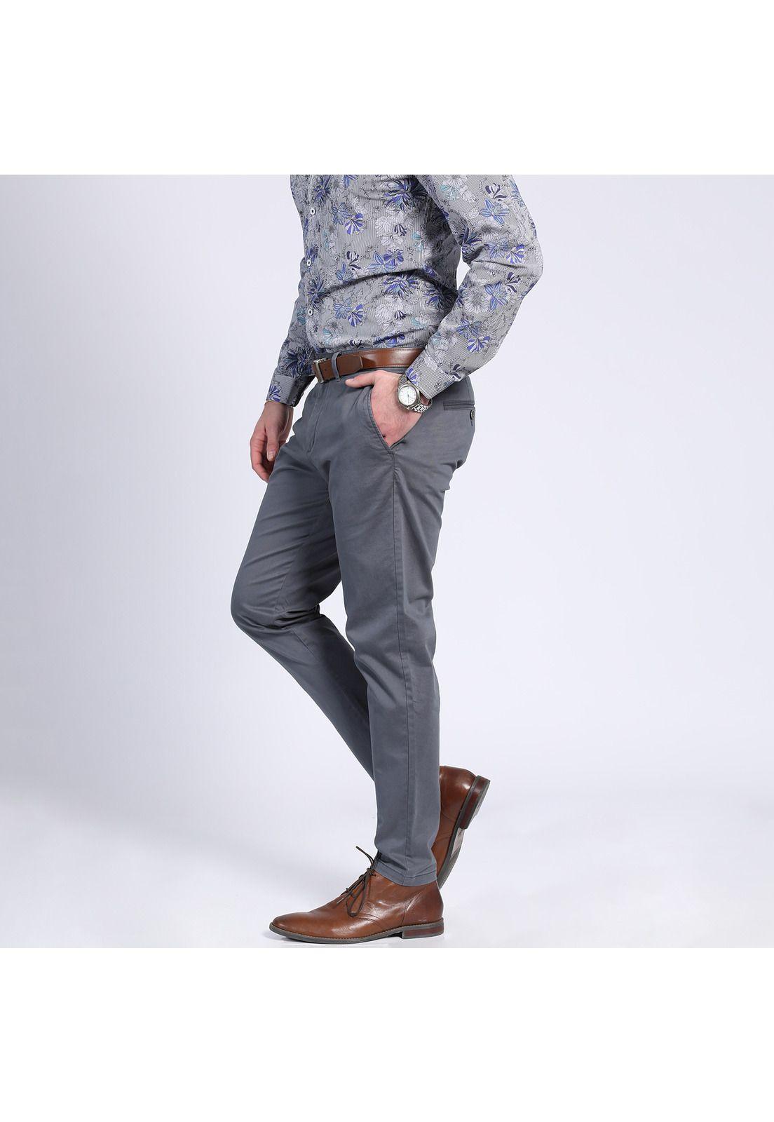 Pantalón Gabardina Spandex Frente Plano Gris-2