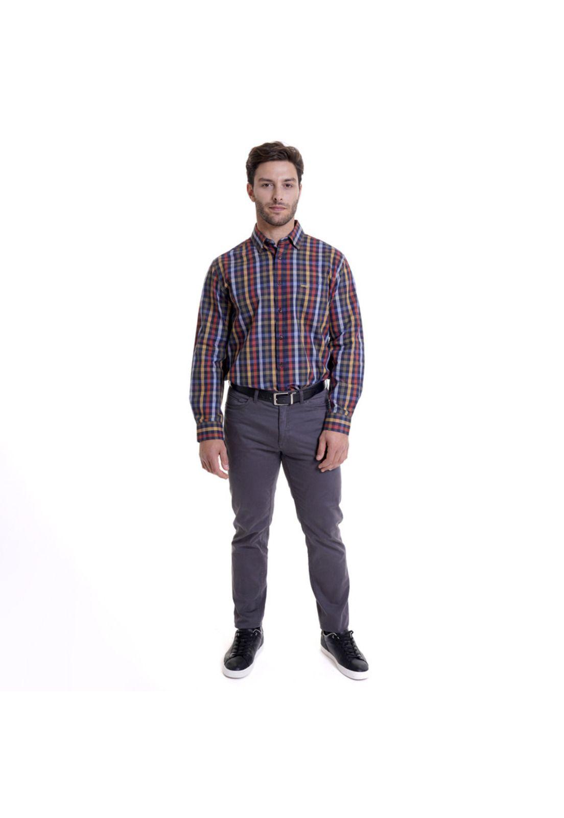 Camisa Villela Escocesa Regular Fit Azul Marino-2