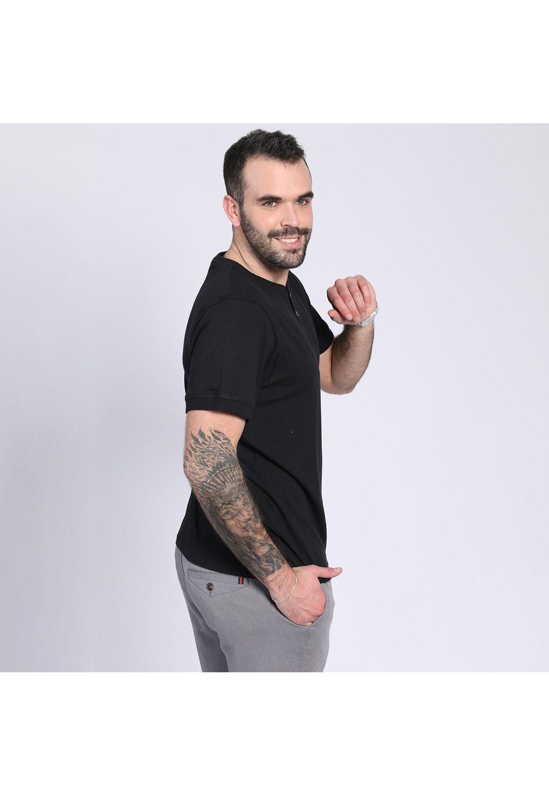 Polera Jersey Botones En Cuello Negro-1