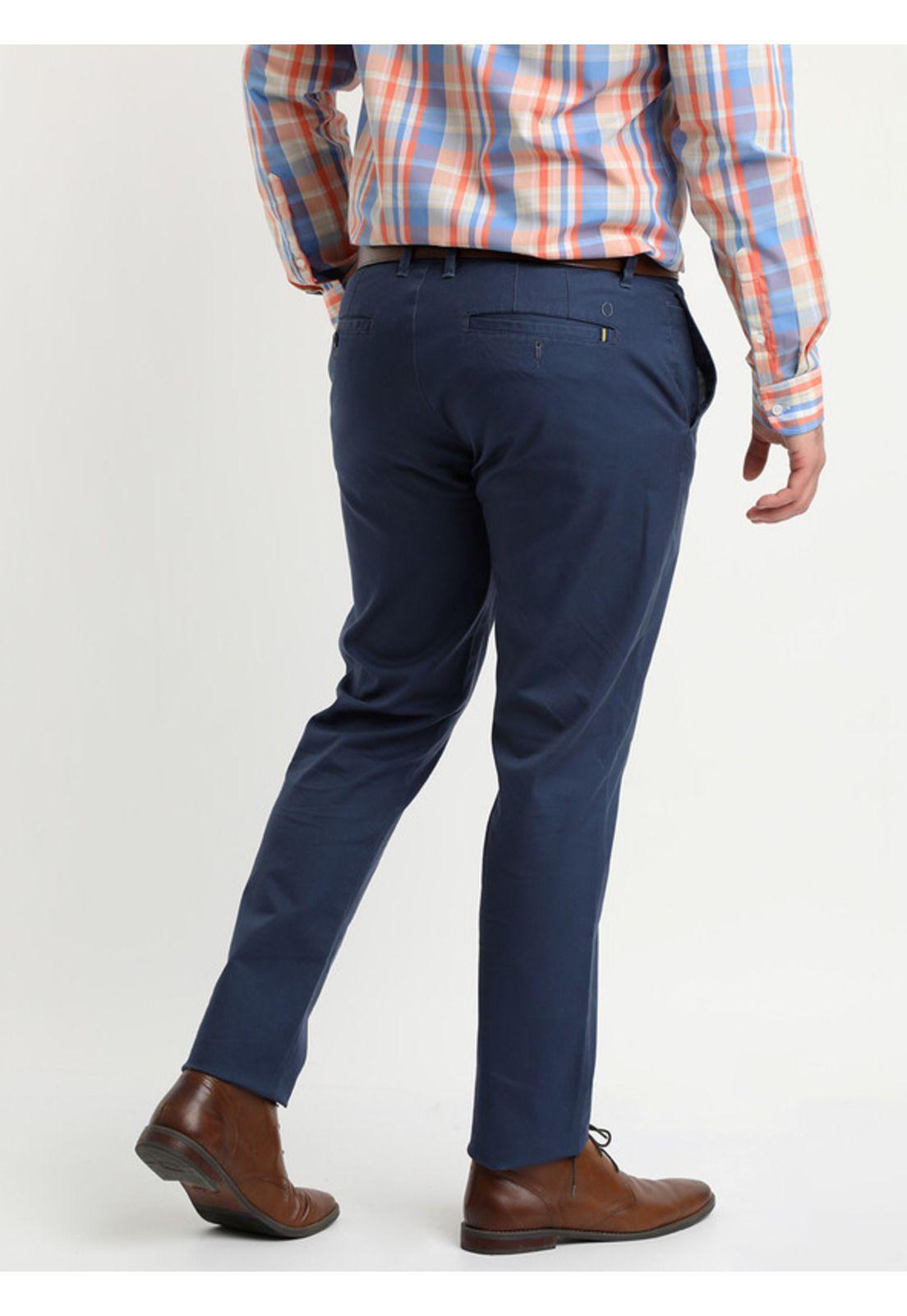 Pantalón Gabardina Spandex Frente Plano Azul-1