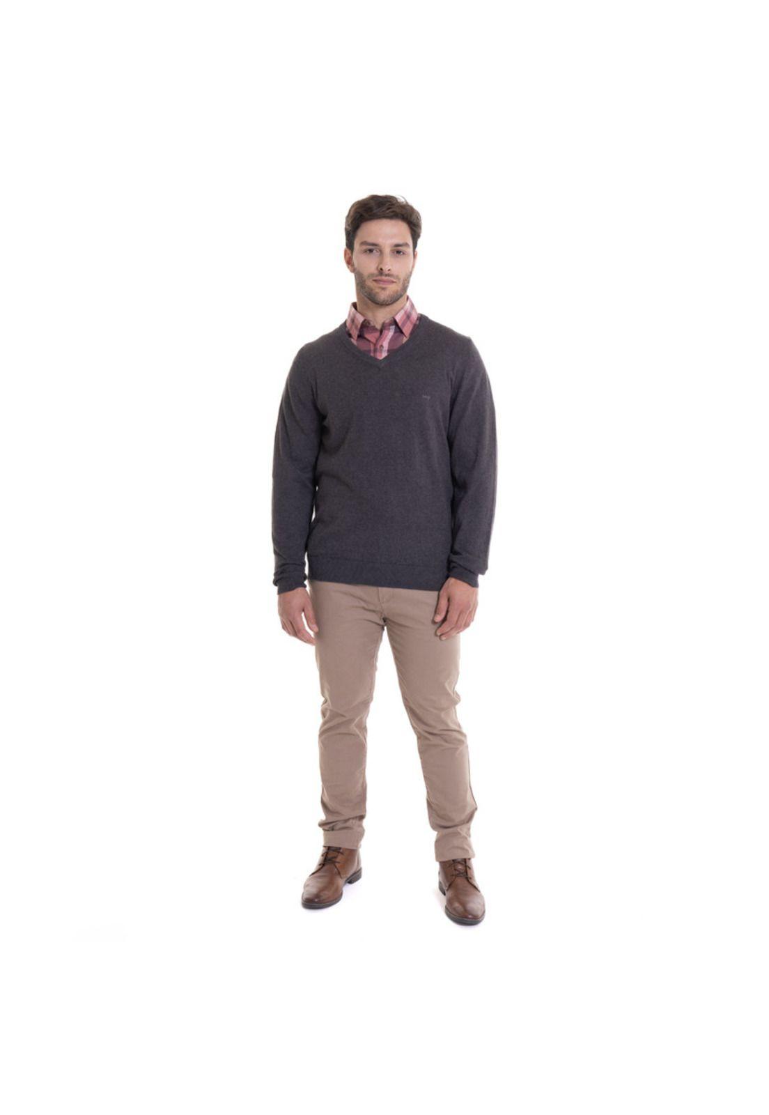 Sweater Cuello V Melange Gris Oscuro-2