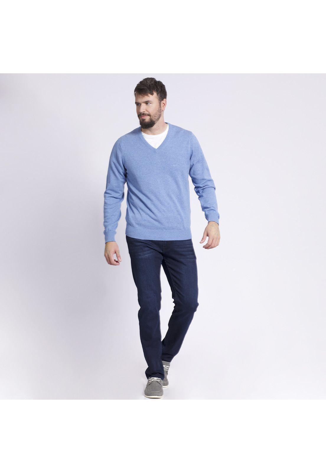 Sweater Cuello V Melange Celeste-0
