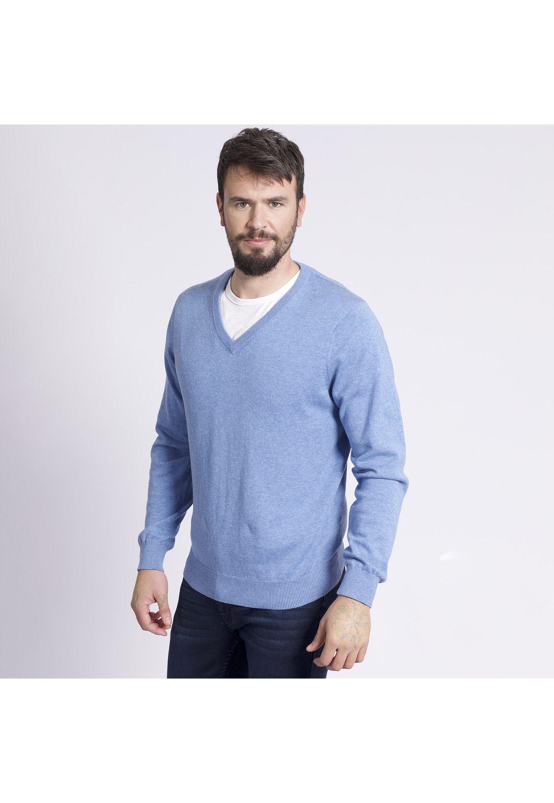 Sweater Cuello V Melange Celeste-1