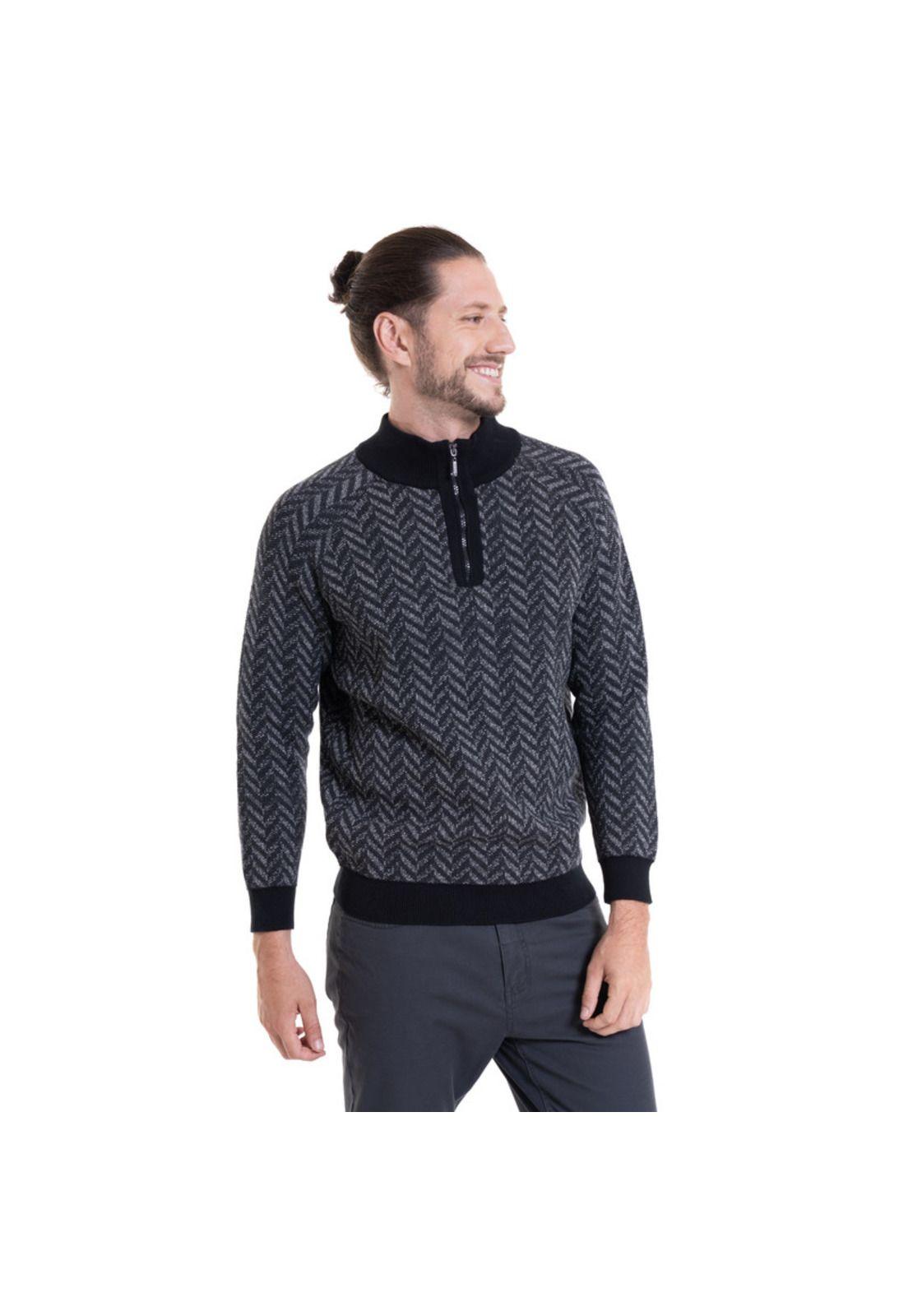 Sweater Half Zipper Contraste Negro-0