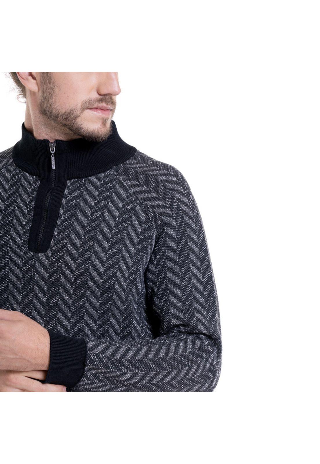 Sweater Half Zipper Contraste Negro-3