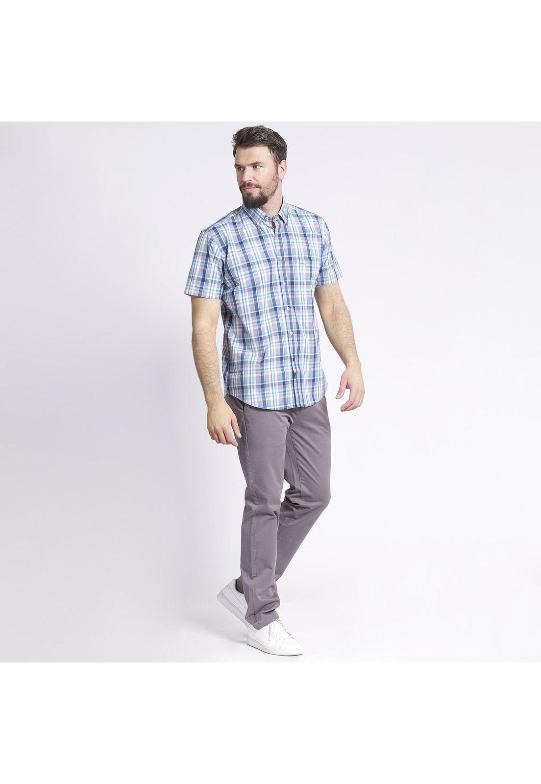 Camisa Manga Corta Escocesa Regular Fit Algodón Multicolor Gris-0