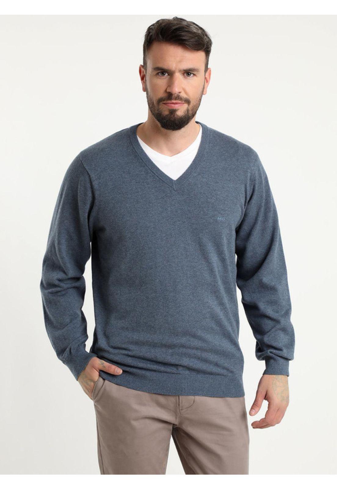 Sweater Cuello V Melange Azul Denim-1