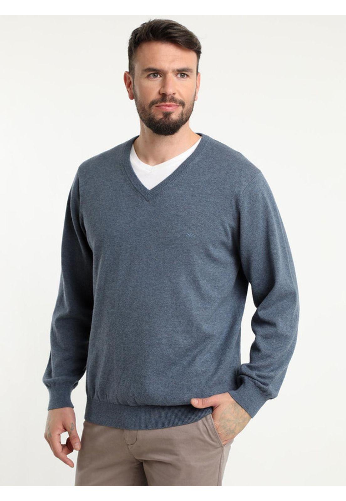 Sweater Cuello V Melange Azul Denim-2