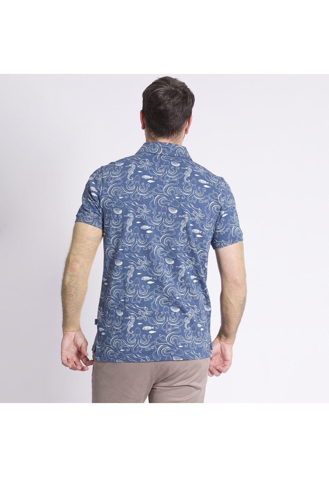 Polera Manga Corta Piqué Jacquard Regular Fit Estampada Azul-0