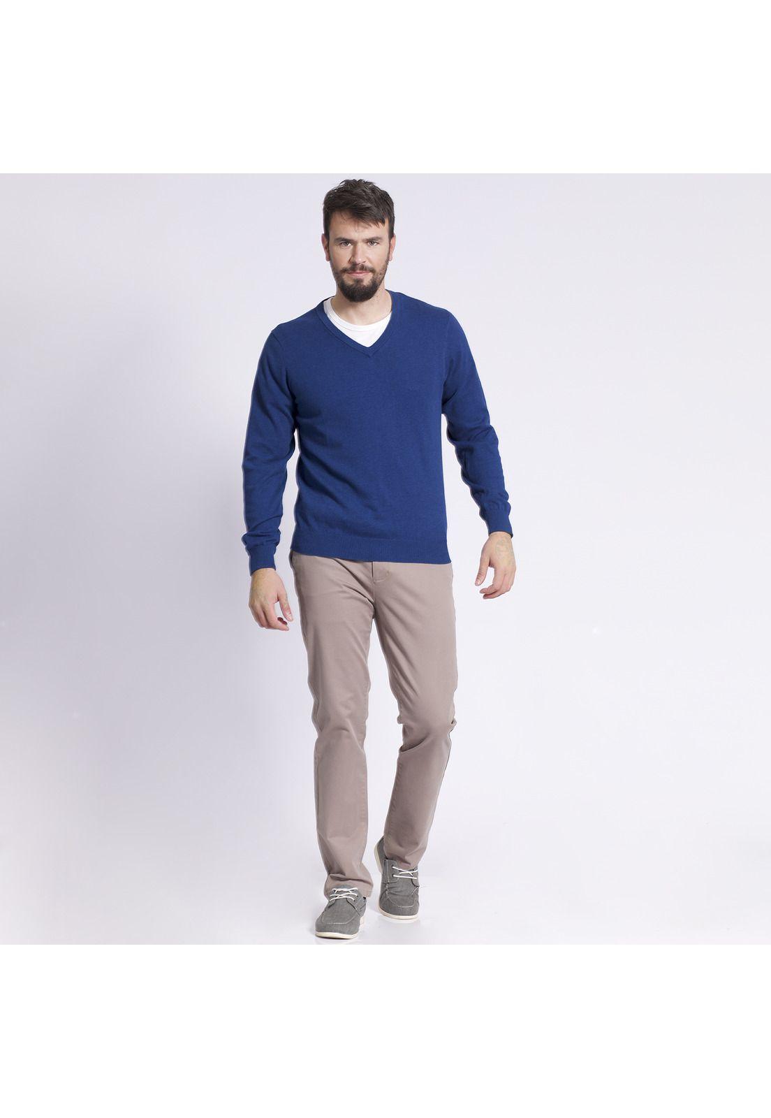 Sweater Cuello V Melange Azul marino-0