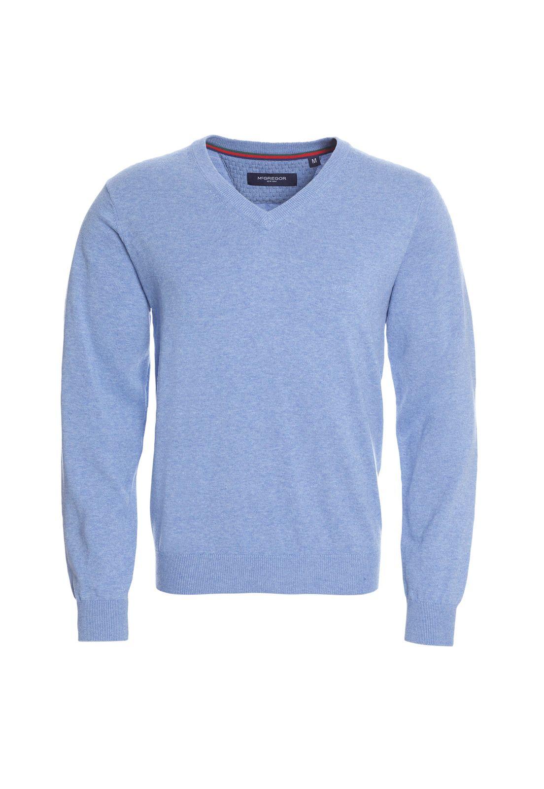 Sweater Cuello V Melange Celeste-3