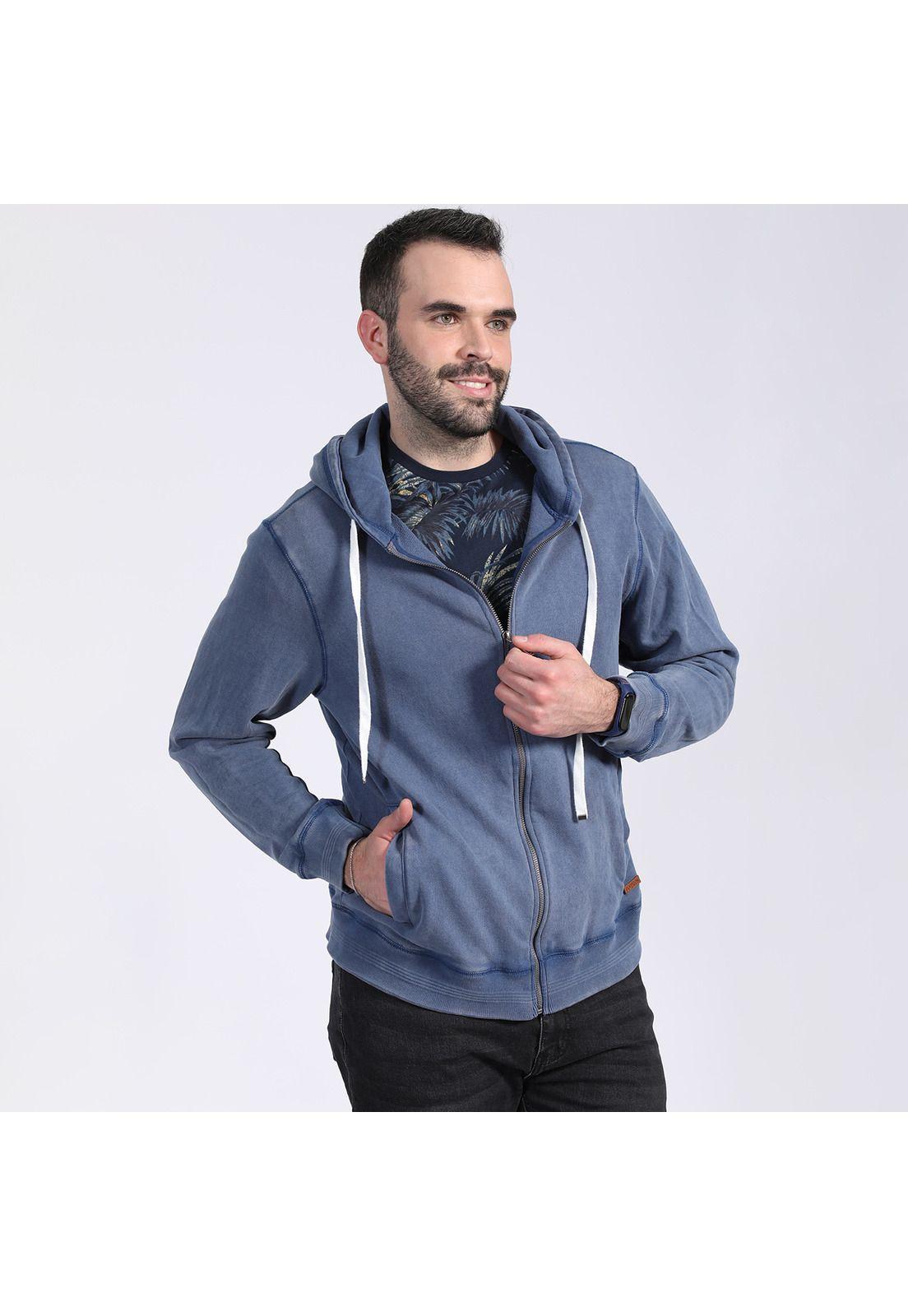 Polerón Full Zipper Con Capucha Azul Marino-0