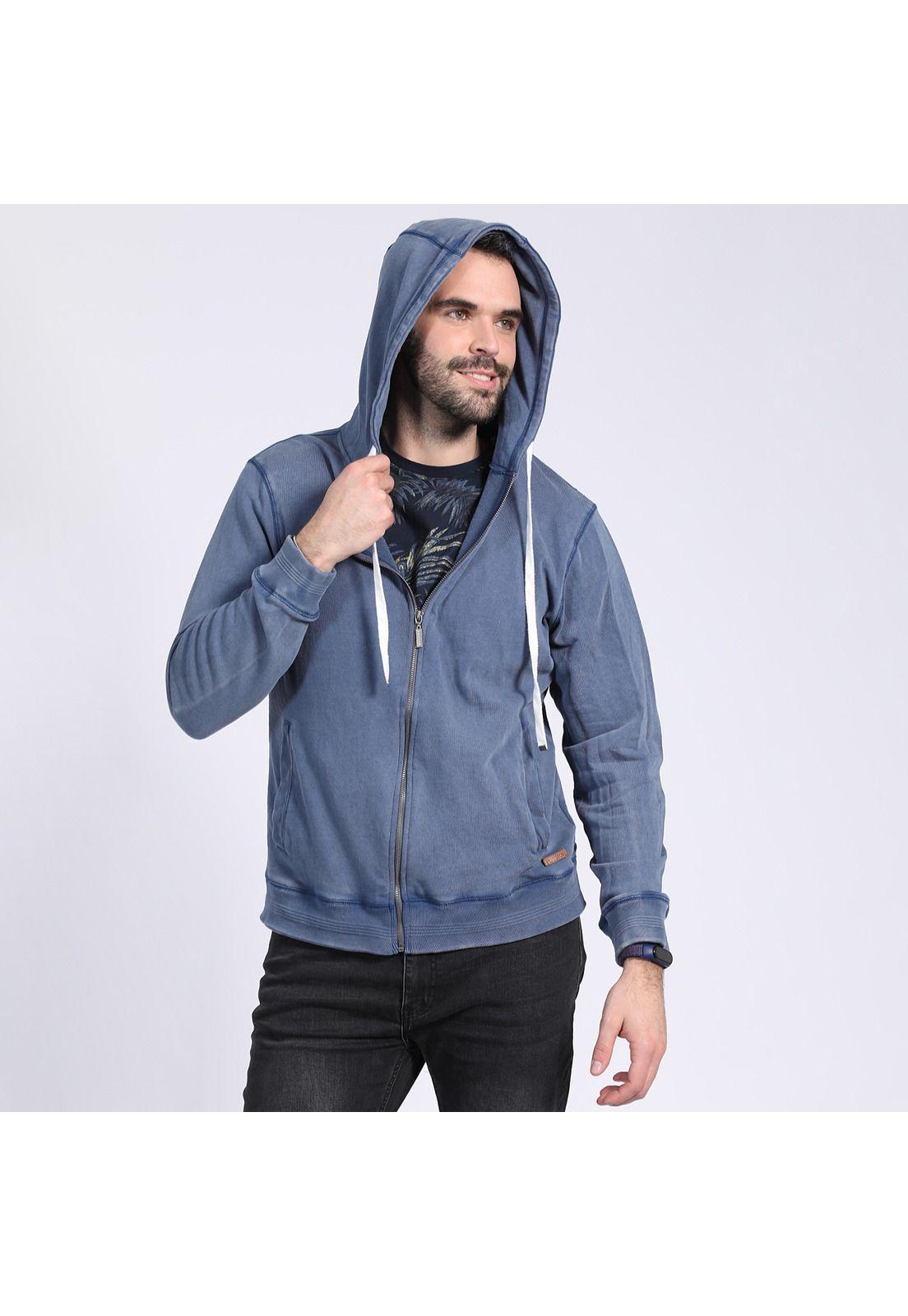Polerón Full Zipper Con Capucha Azul Marino-2