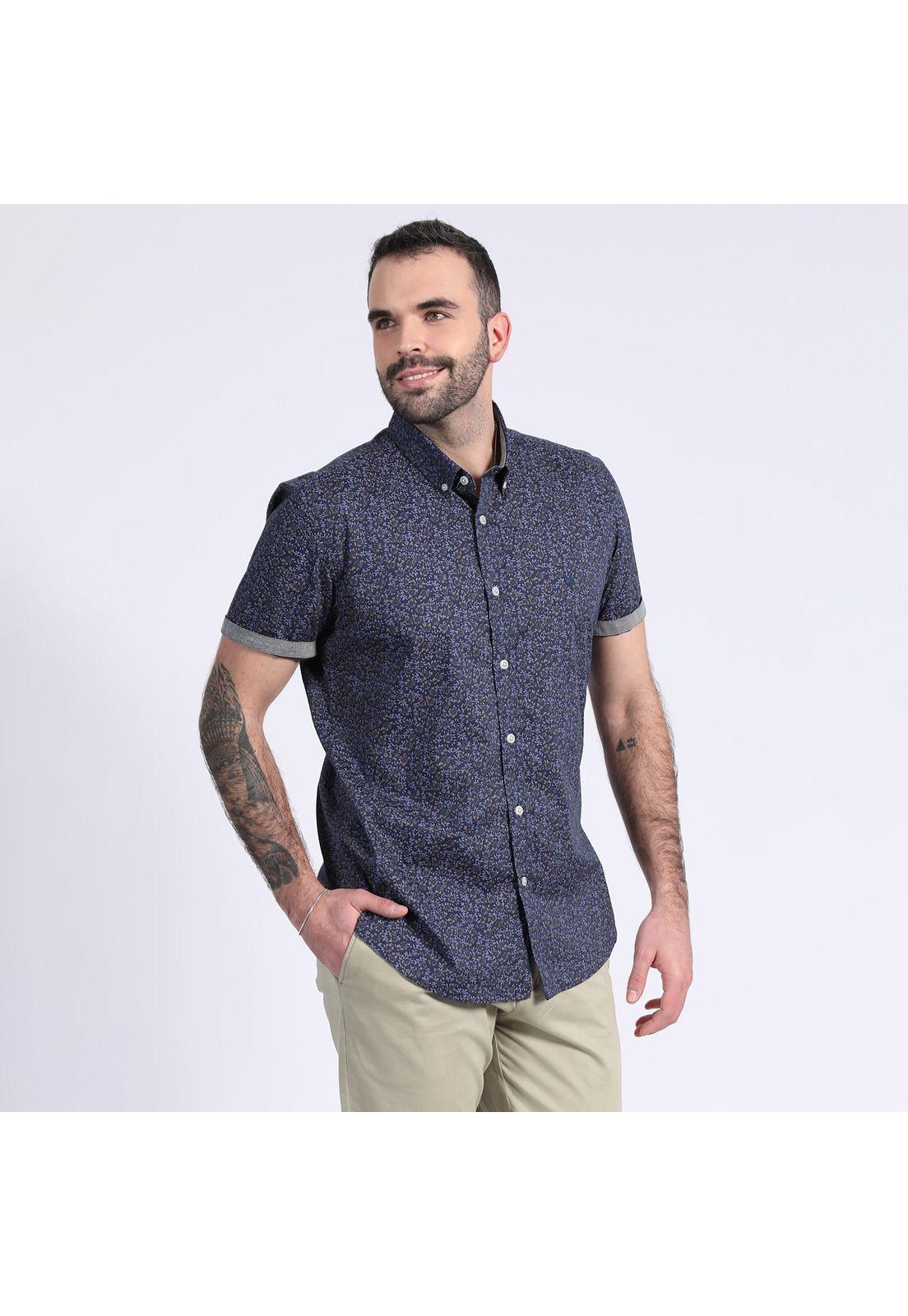 Camisa Estampada Spandex Manga Corta Azul-0