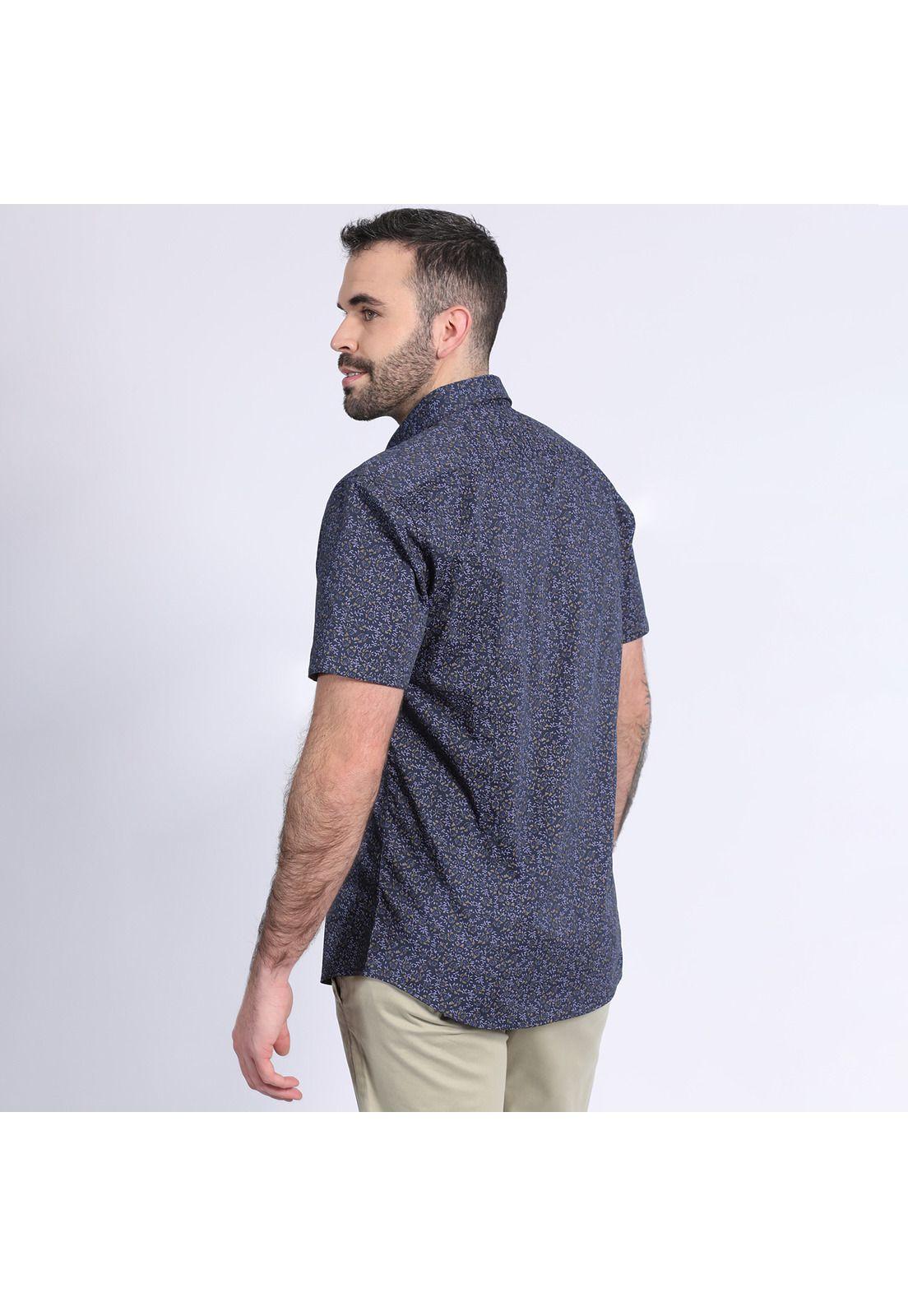 Camisa Estampada Spandex Manga Corta Azul-1