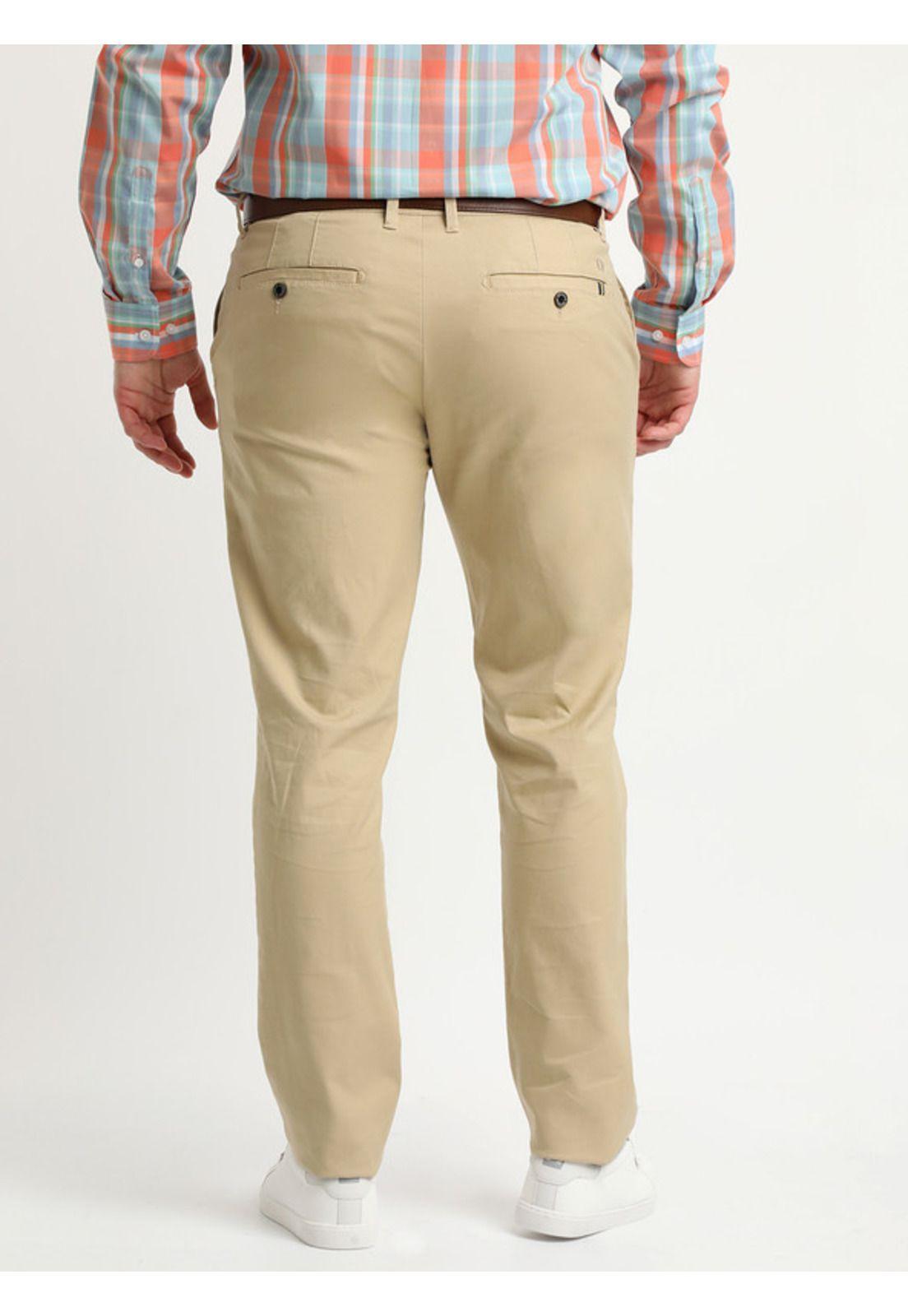 Pantalón Gabardina Spandex Frente Plano Beige-1