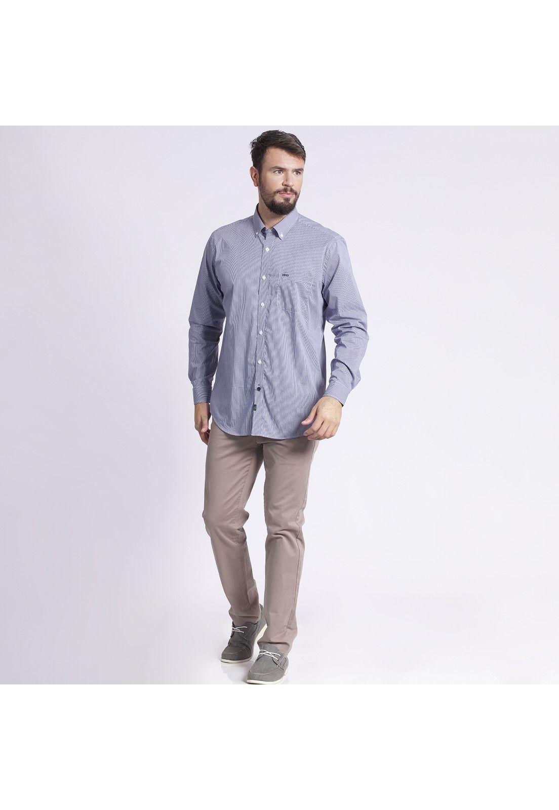 Camisa Manga Larga Micro Cuadro Regular Fit Comfort Tech Azul marino-0