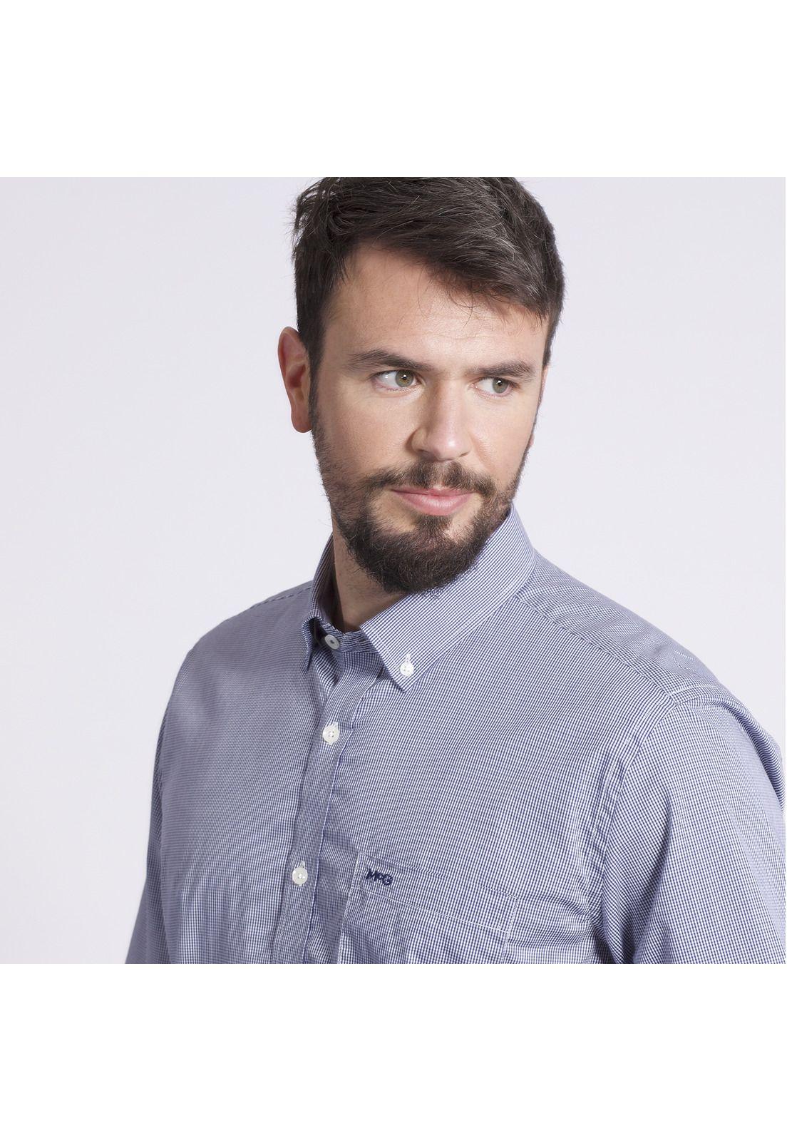 Camisa Manga Larga Micro Cuadro Regular Fit Comfort Tech Azul marino-2