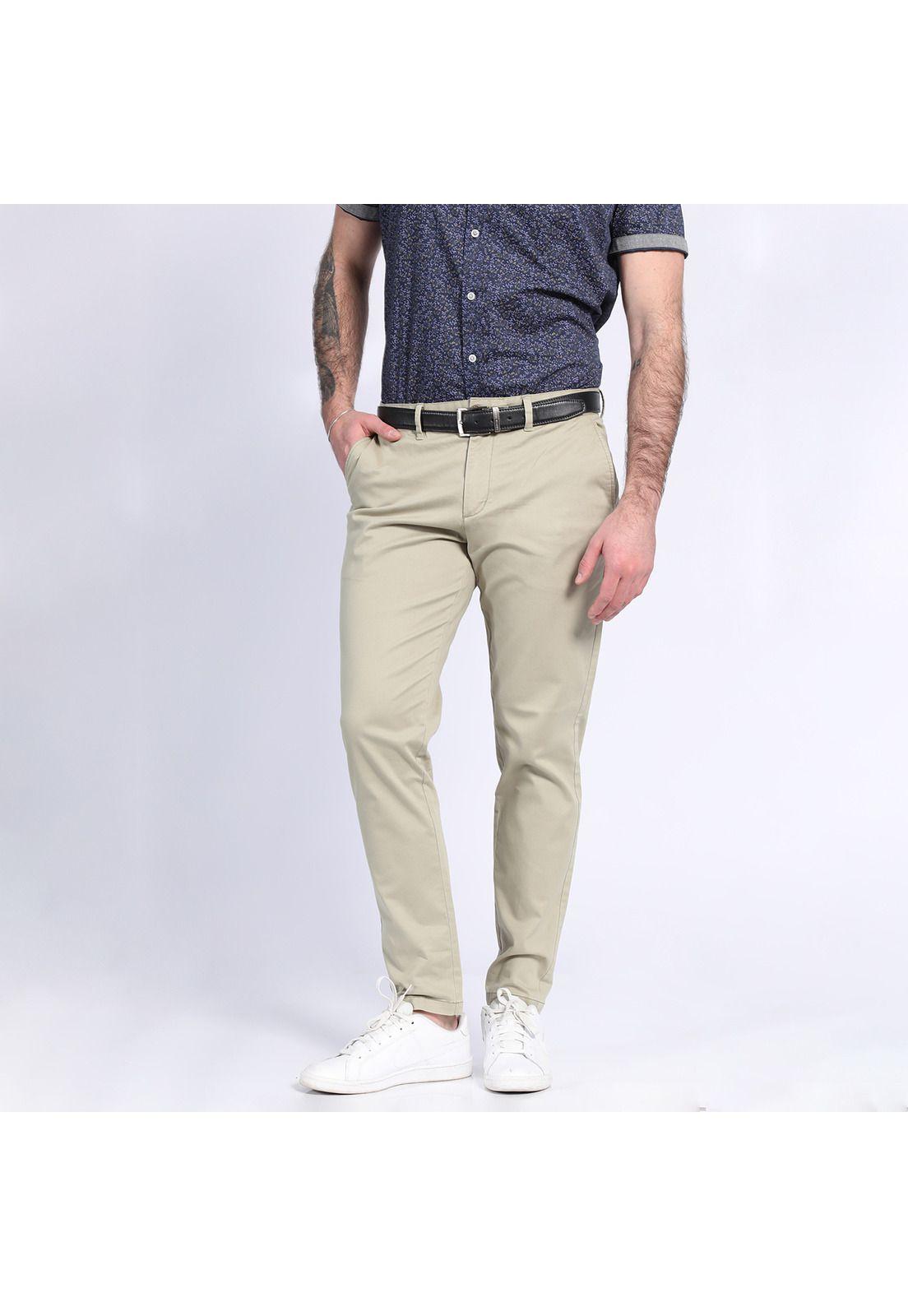 Pantalón Gabardina Spandex Frente Plano Oliva claro-0