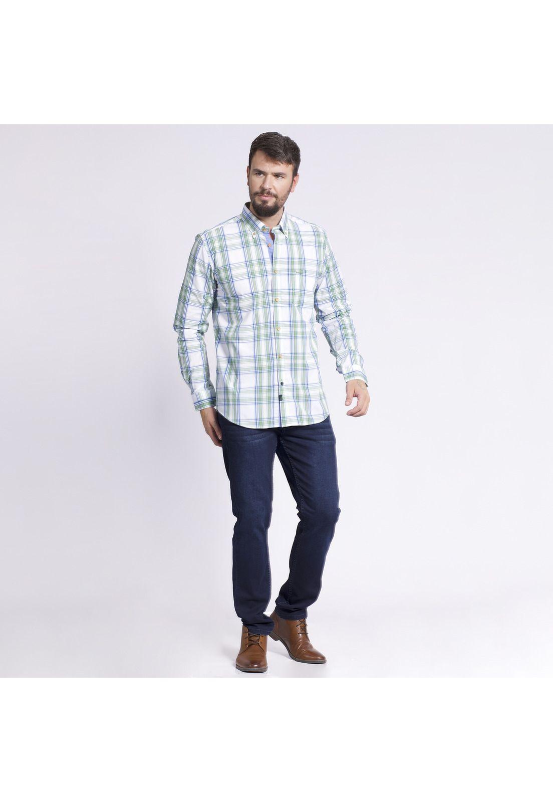 Camisa Manga Larga Escocesa Regular Fit Algodón Blanco invierno-0