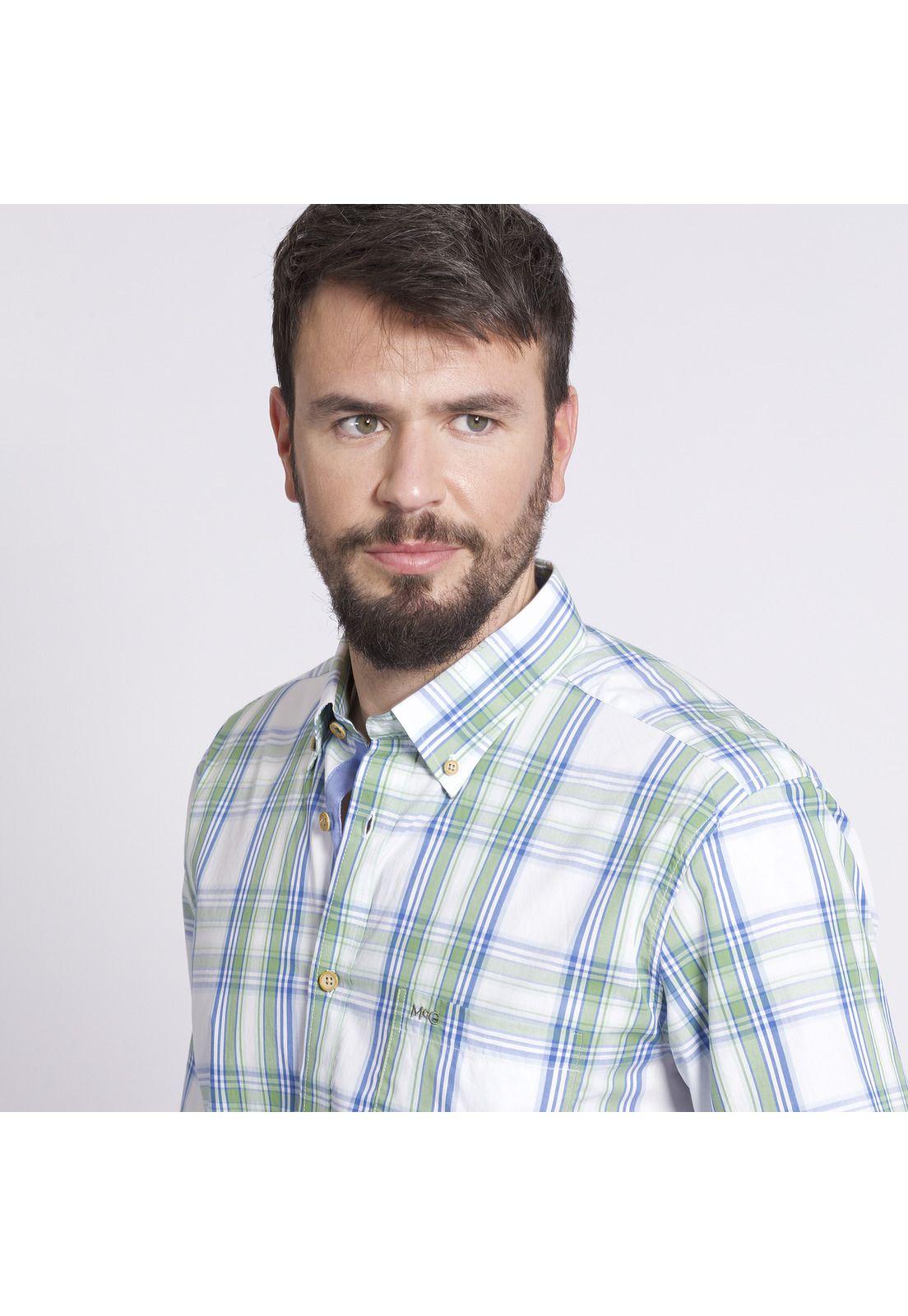 Camisa Manga Larga Escocesa Regular Fit Algodón Blanco invierno-2