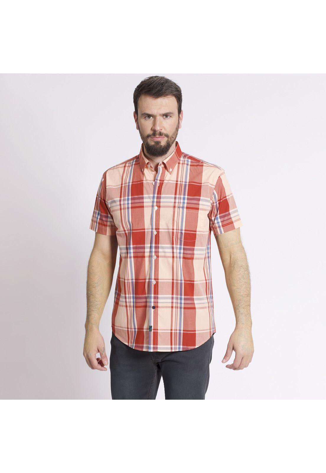 Camisa Manga Corta Escocesa Regular Fit Algodón Rojo-0